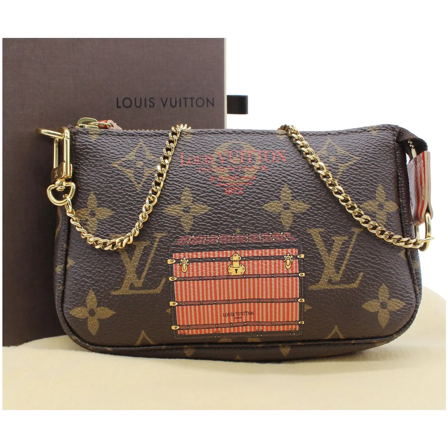 LOUIS VUITTON Inventeur Trunks & Locks Mini Accessories Monogram Canvas Pochette Brown