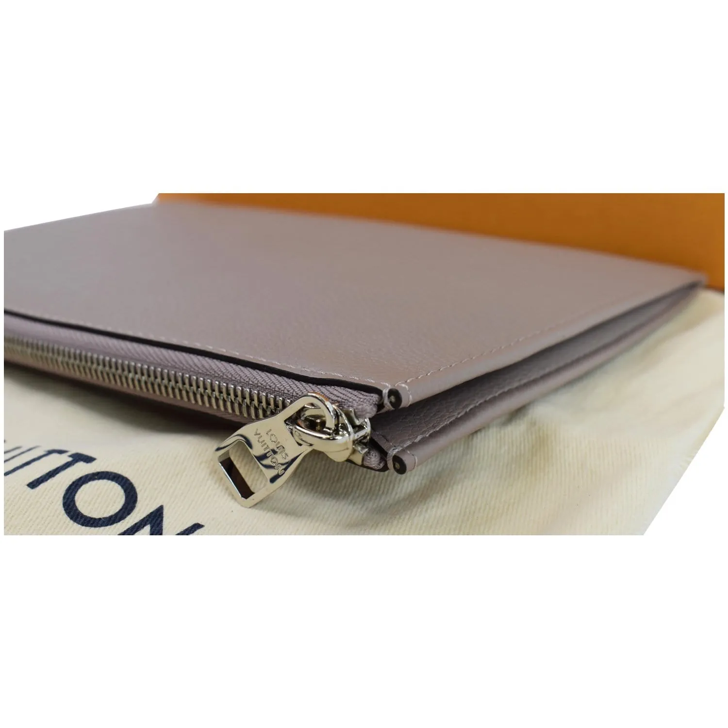 LOUIS VUITTON Jules PM Pochette Leather Clutch Taupe