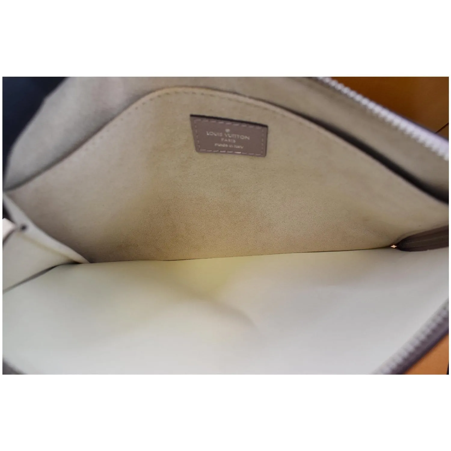 LOUIS VUITTON Jules PM Pochette Leather Clutch Taupe