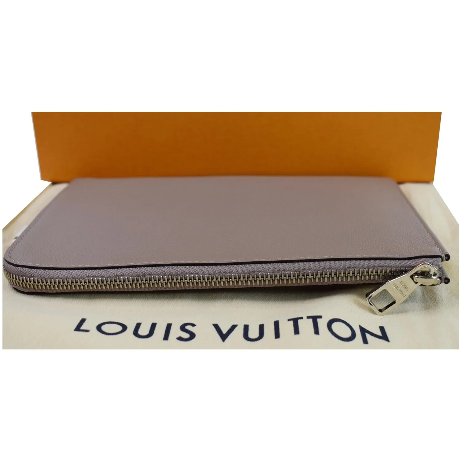 LOUIS VUITTON Jules PM Pochette Leather Clutch Taupe