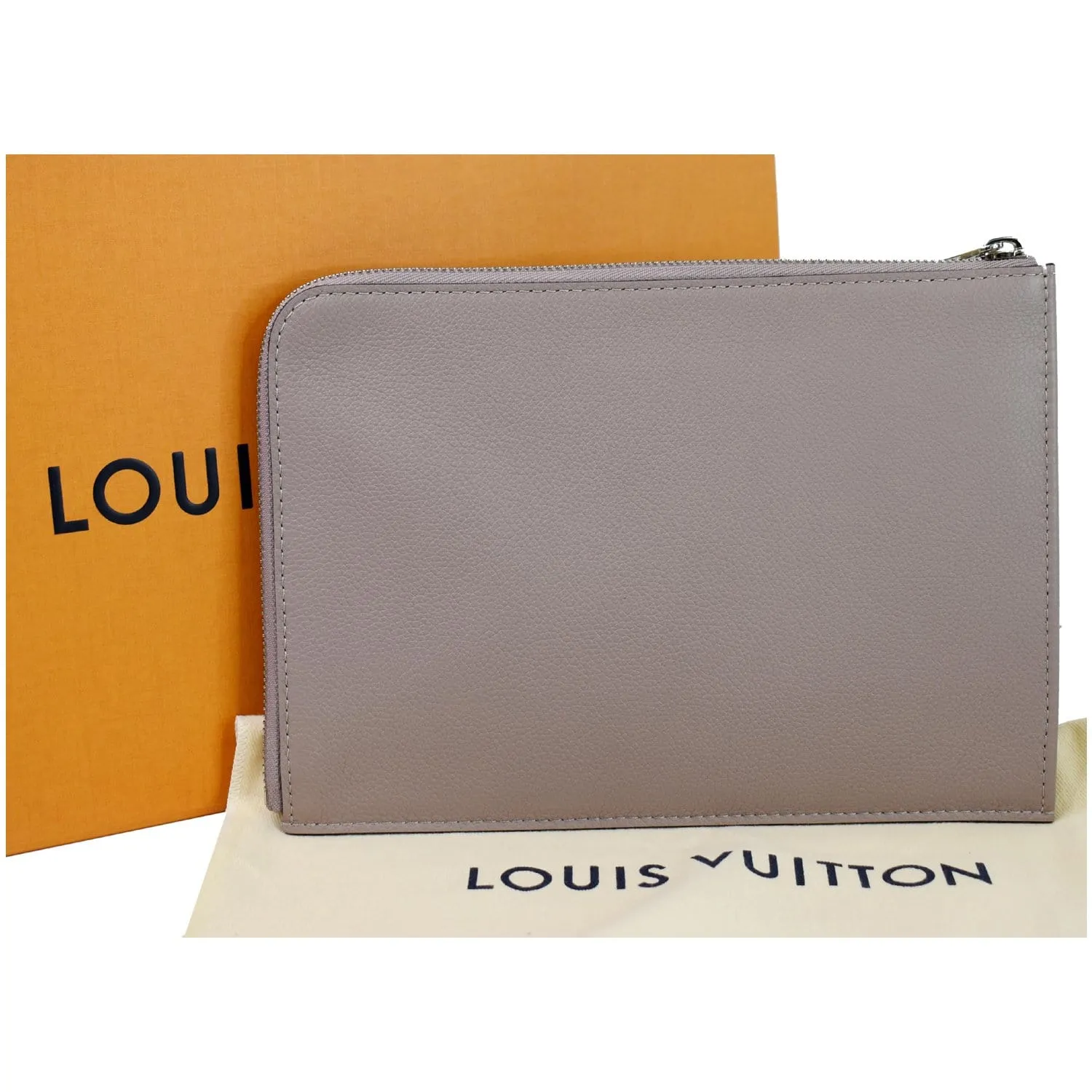 LOUIS VUITTON Jules PM Pochette Leather Clutch Taupe