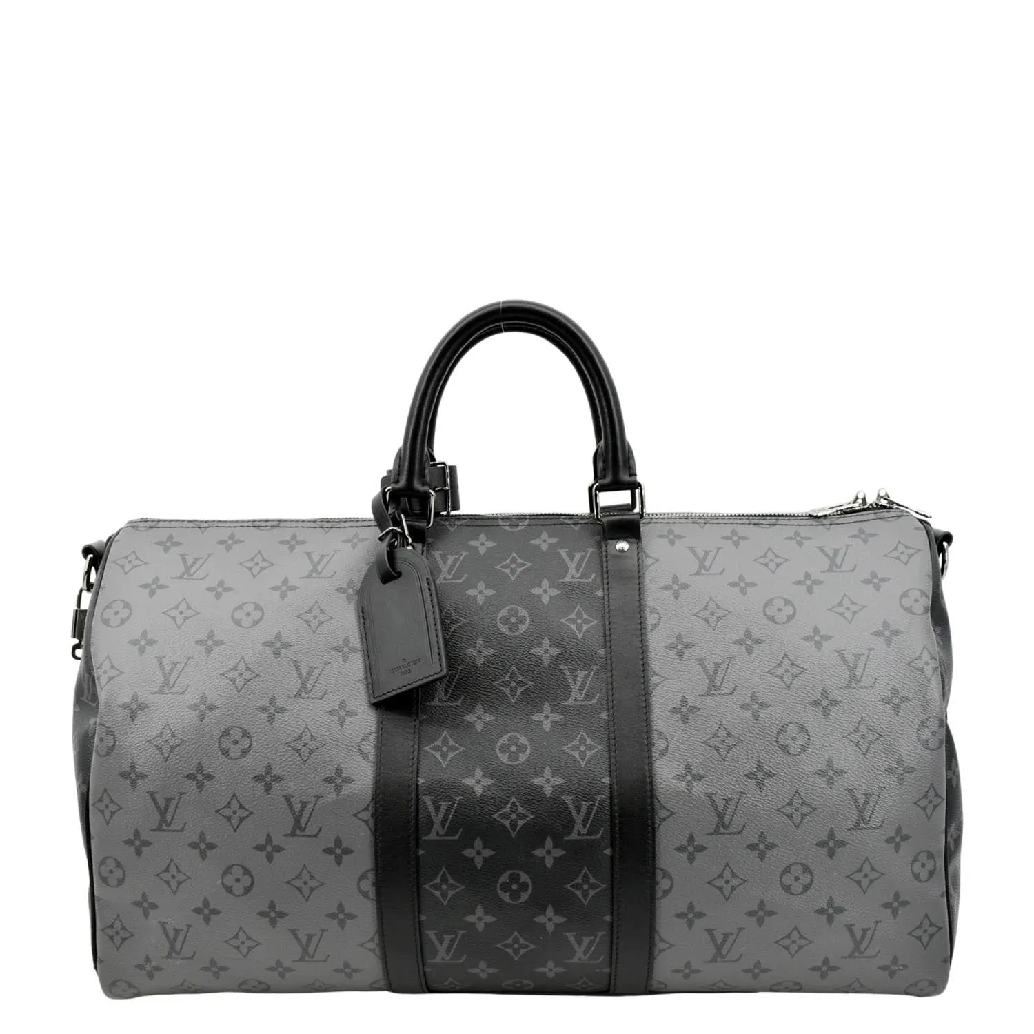 LOUIS VUITTON Keepall 50 Bandouliere Monogram Eclipse Travel Bag Black