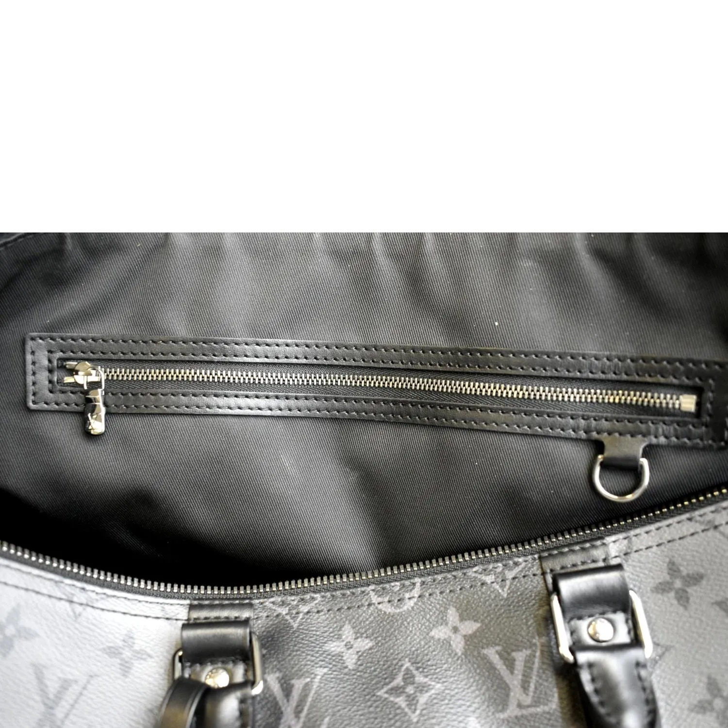 LOUIS VUITTON Keepall 50 Bandouliere Monogram Eclipse Travel Bag Black