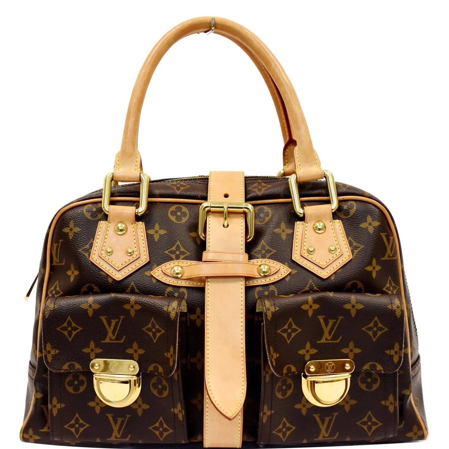 LOUIS VUITTON Manhattan GM Monogram Canvas Satchel Bag Brown