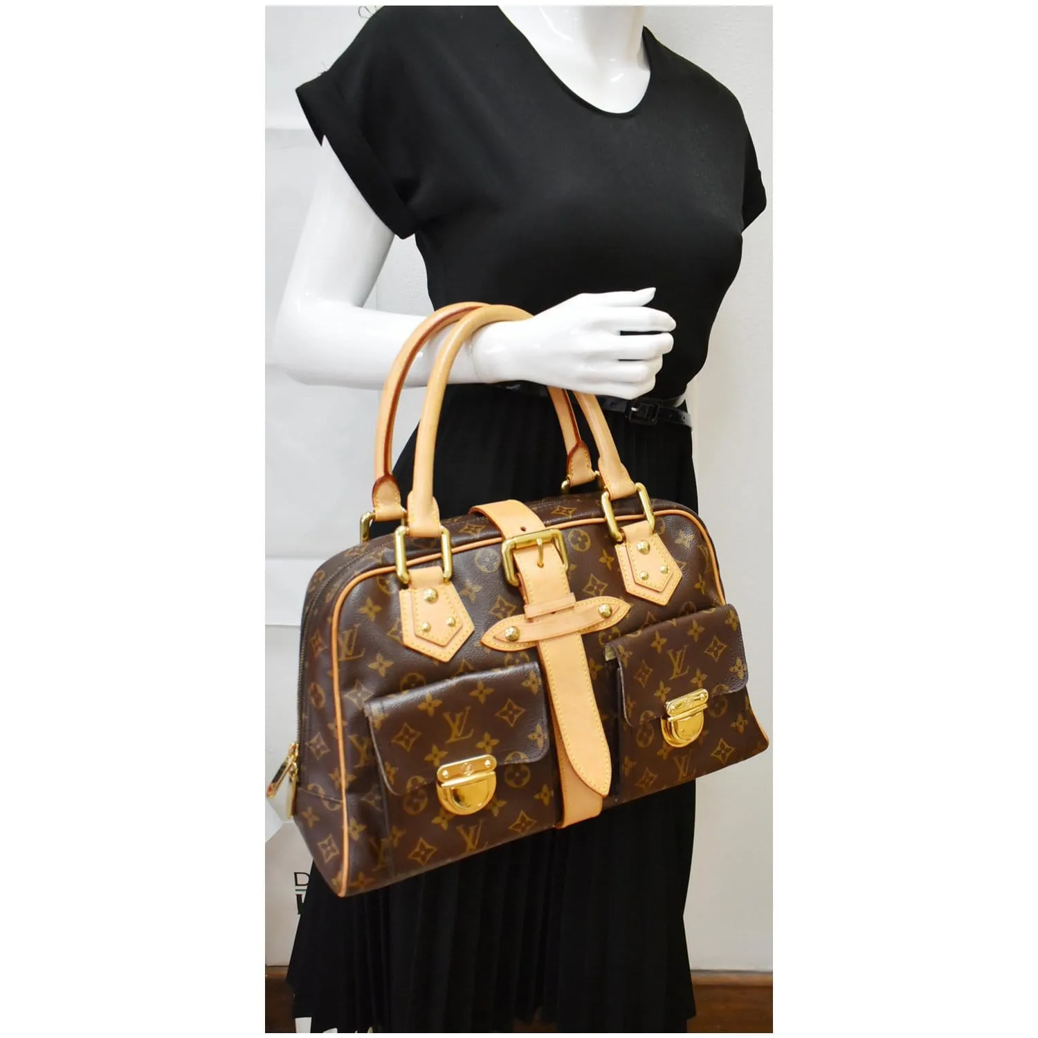 LOUIS VUITTON Manhattan GM Monogram Canvas Satchel Bag Brown