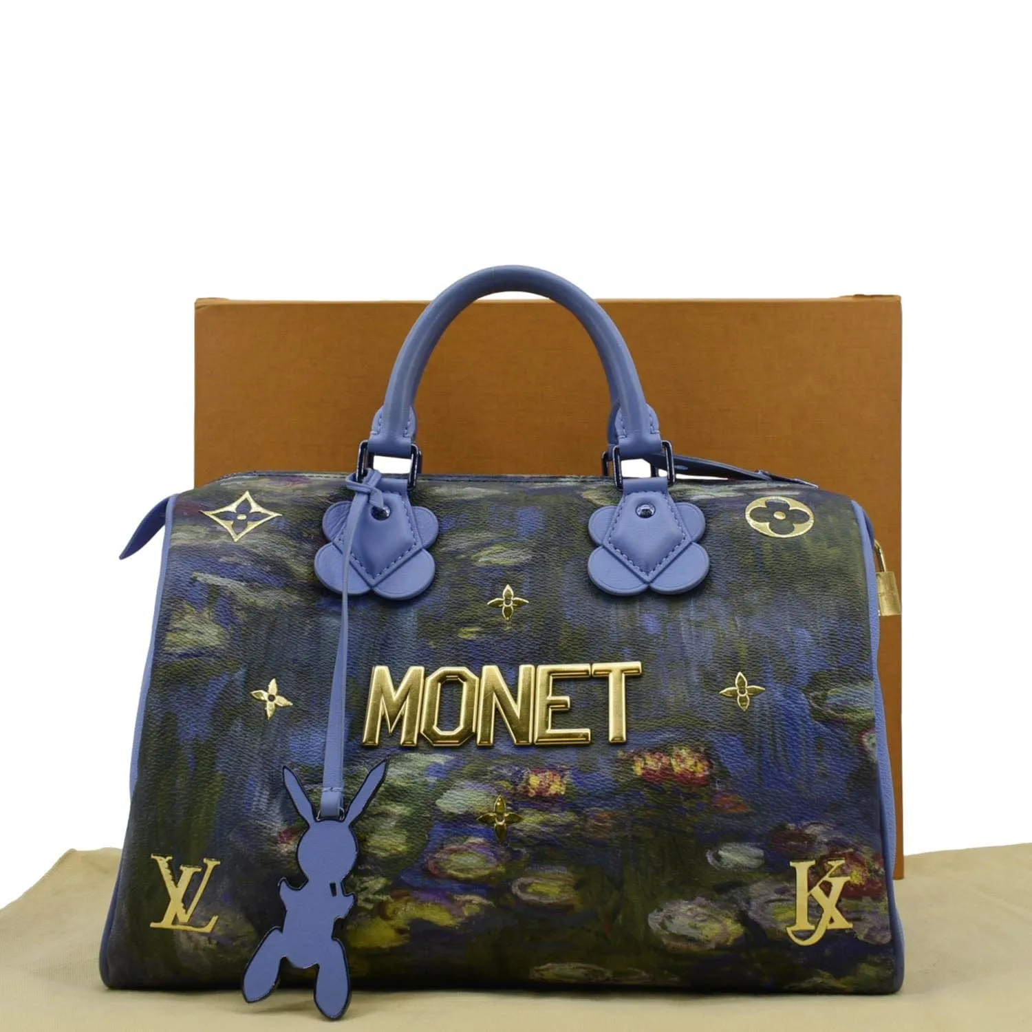 LOUIS VUITTON Masters Monet Speedy 30 Coated Canvas Satchel Bag Blue