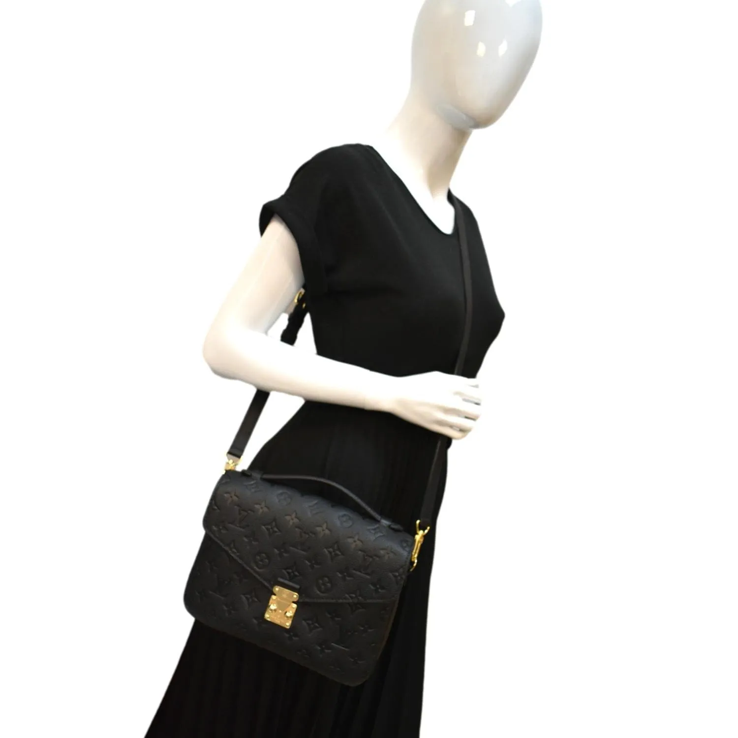 LOUIS VUITTON Metis Pochette Empreinte Leather Crossbody Bag Black