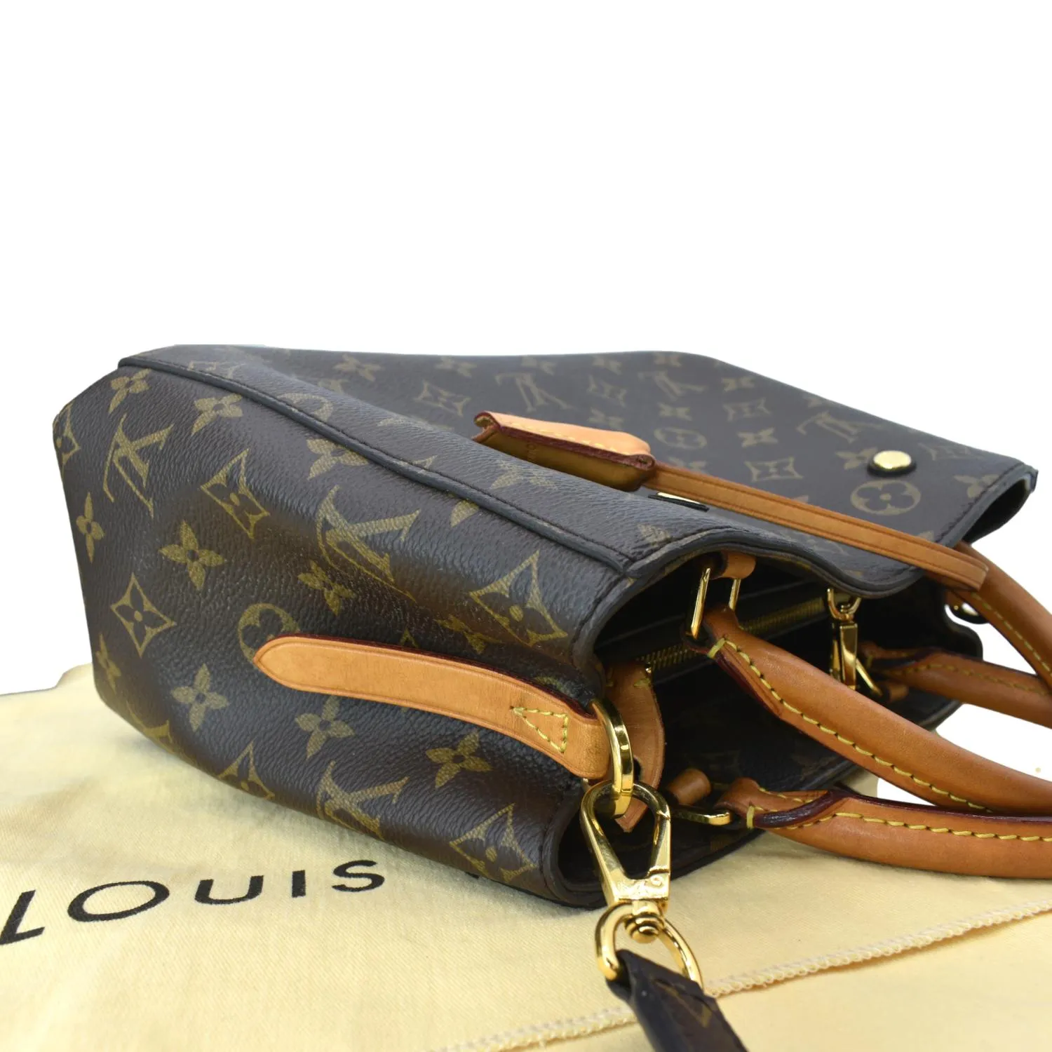 LOUIS VUITTON Montaigne BB Monogram Canvas Satchel Bag Brown
