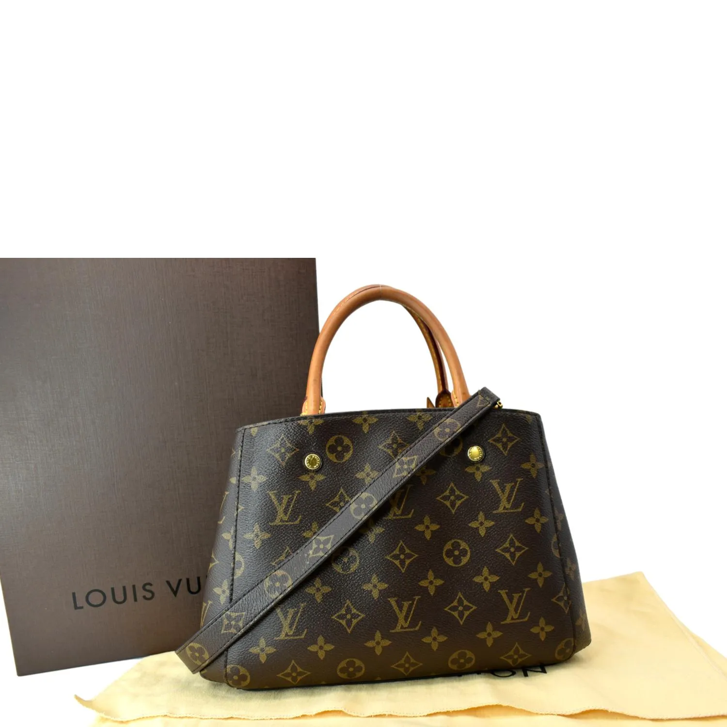 LOUIS VUITTON Montaigne BB Monogram Canvas Satchel Bag Brown