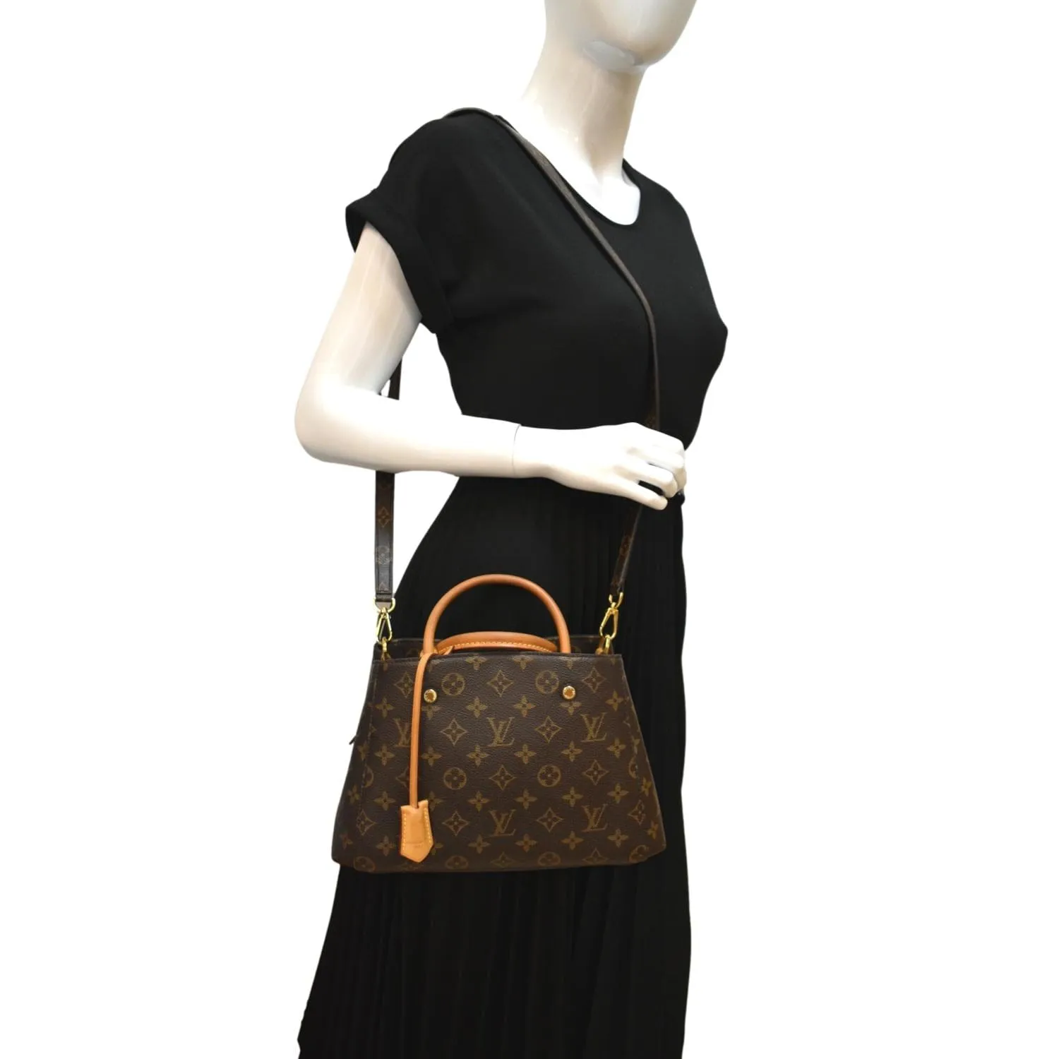 LOUIS VUITTON Montaigne BB Monogram Canvas Satchel Bag Brown