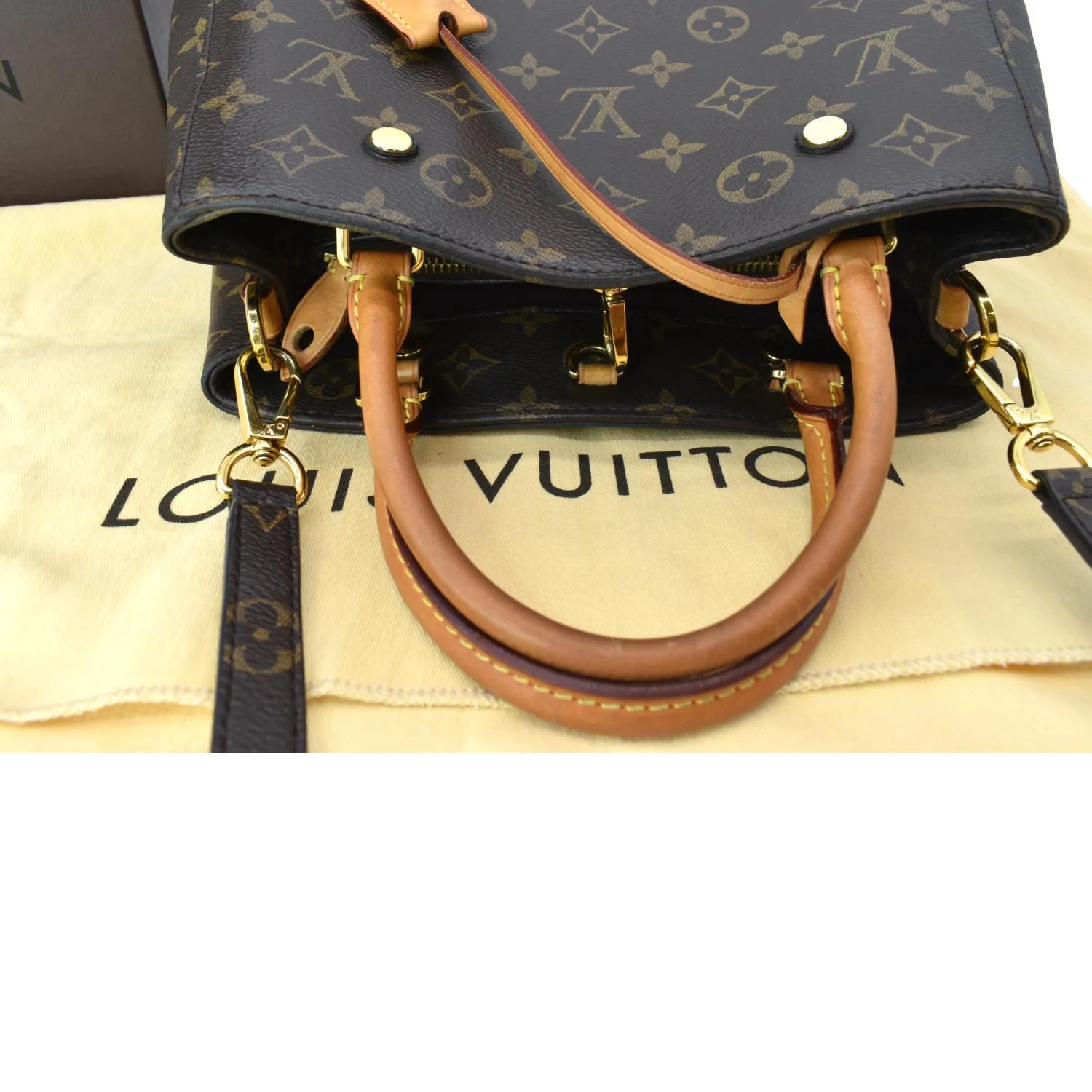 LOUIS VUITTON Montaigne BB Monogram Canvas Satchel Bag Brown