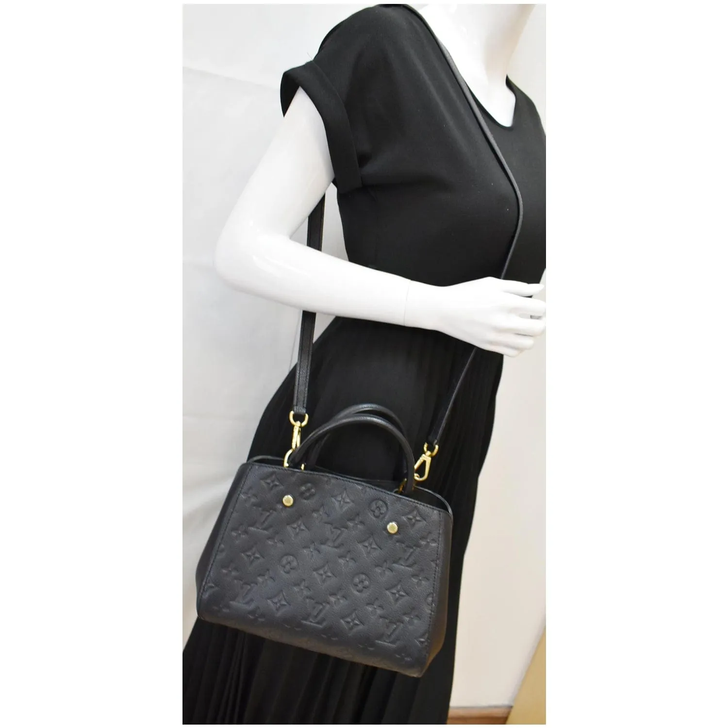 LOUIS VUITTON Montaigne BB Monogram Empreinte Leather Satchel Bag Black