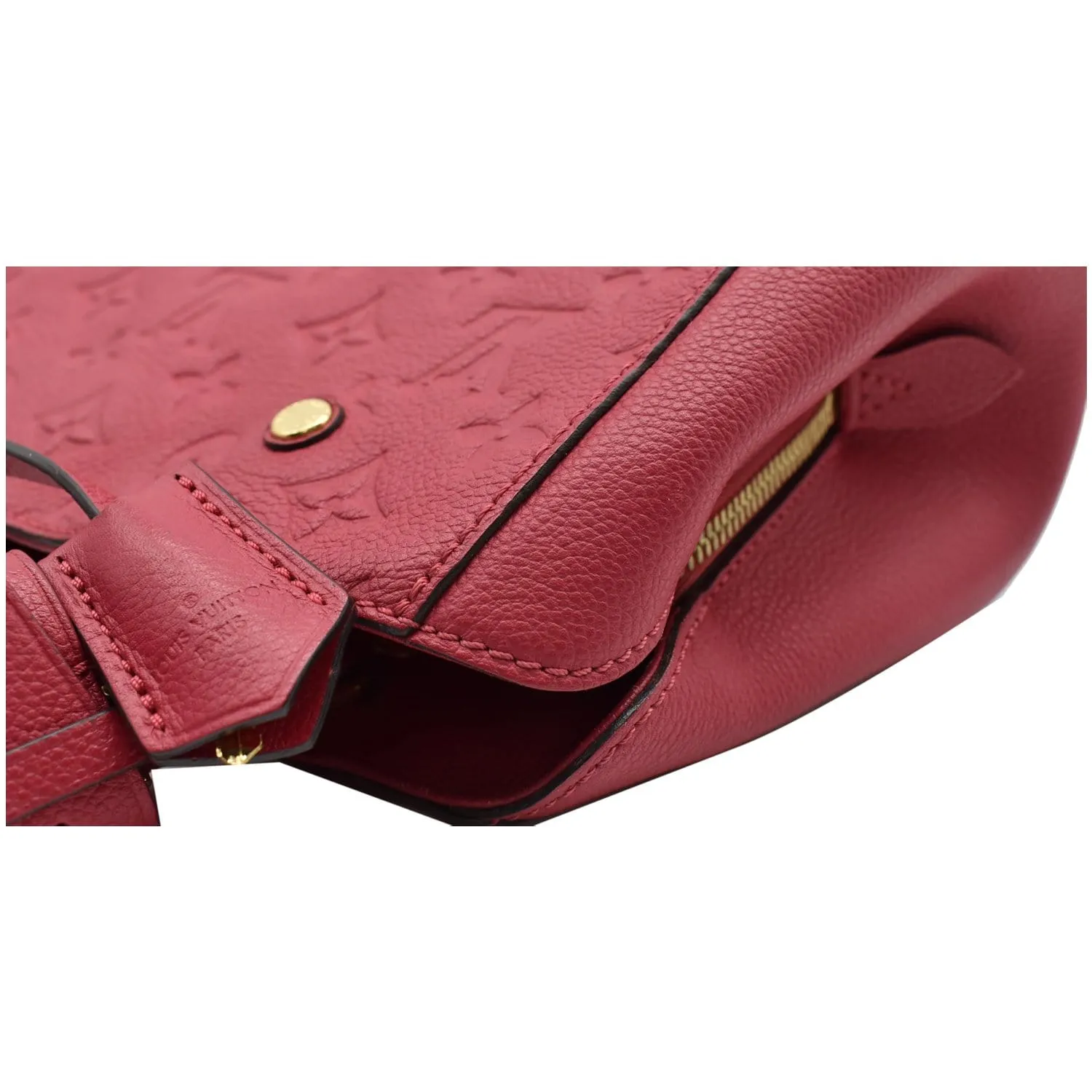 LOUIS VUITTON Montaigne BB Monogram Empreinte Leather Satchel Bag Dahlia
