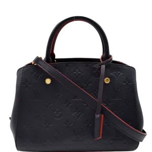 LOUIS VUITTON Montaigne BB Monogram Empreinte Leather Satchel Bag Marine Rouge