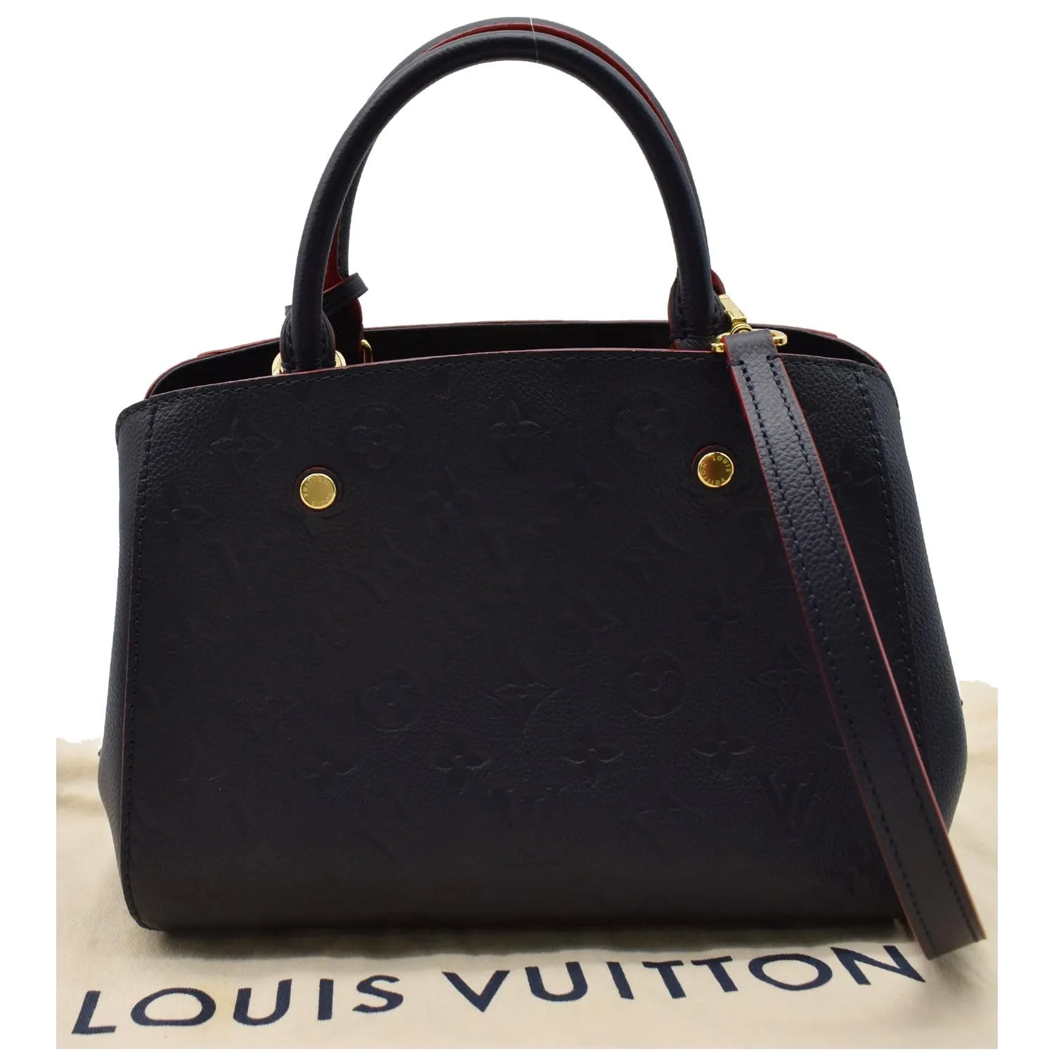 LOUIS VUITTON Montaigne BB Monogram Empreinte Leather Satchel Bag Marine Rouge