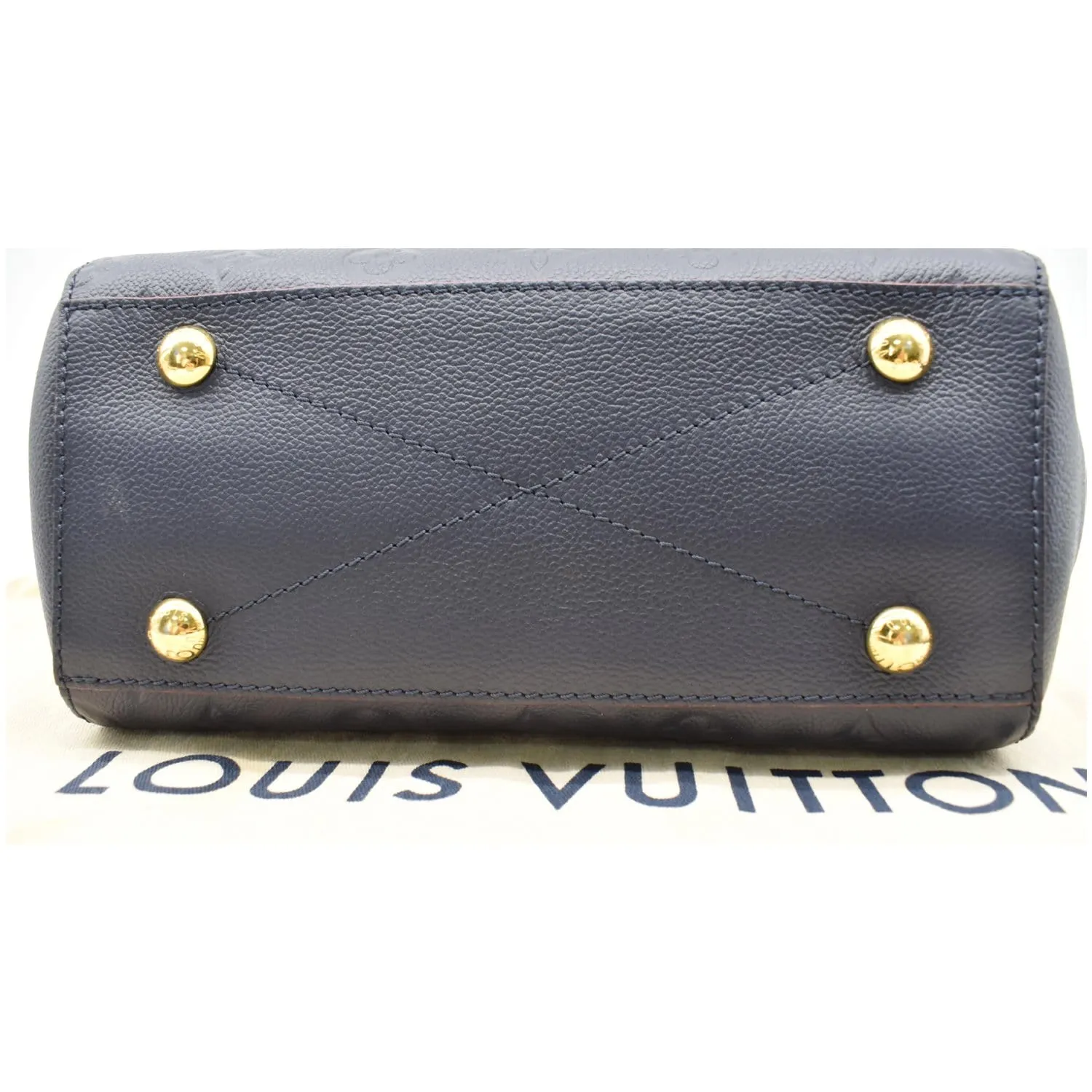 LOUIS VUITTON Montaigne BB Monogram Empreinte Leather Satchel Bag Marine Rouge