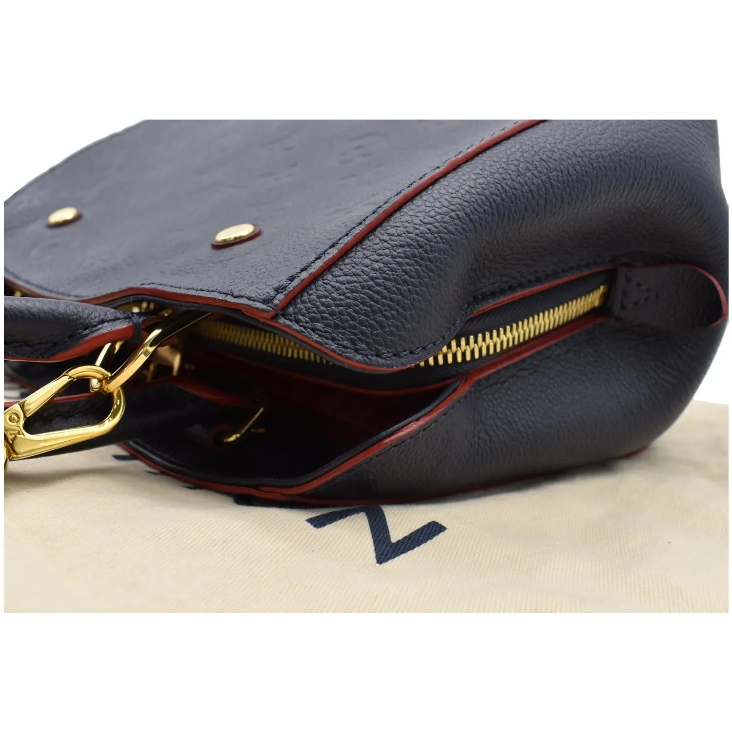 LOUIS VUITTON Montaigne BB Monogram Empreinte Leather Satchel Bag Marine Rouge