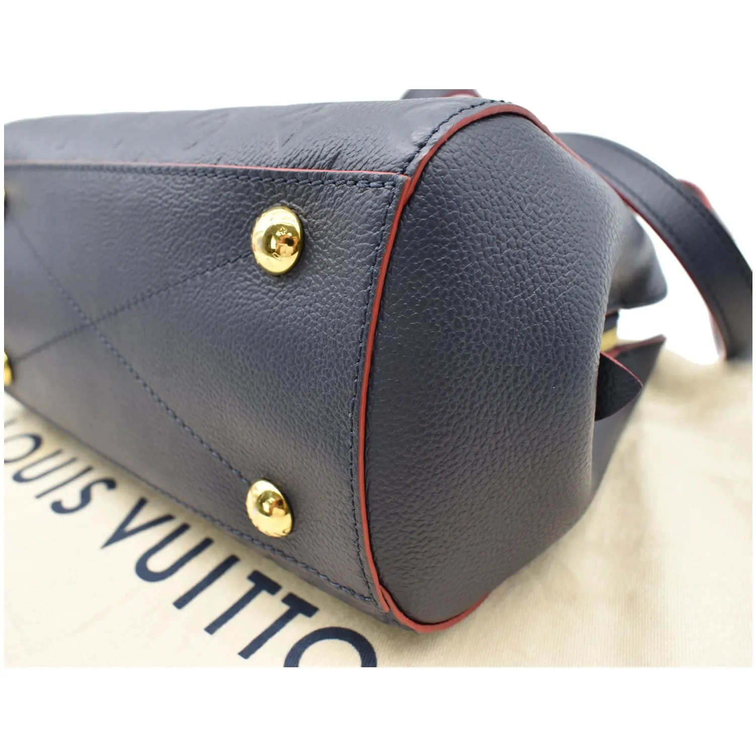 LOUIS VUITTON Montaigne BB Monogram Empreinte Leather Satchel Bag Marine Rouge