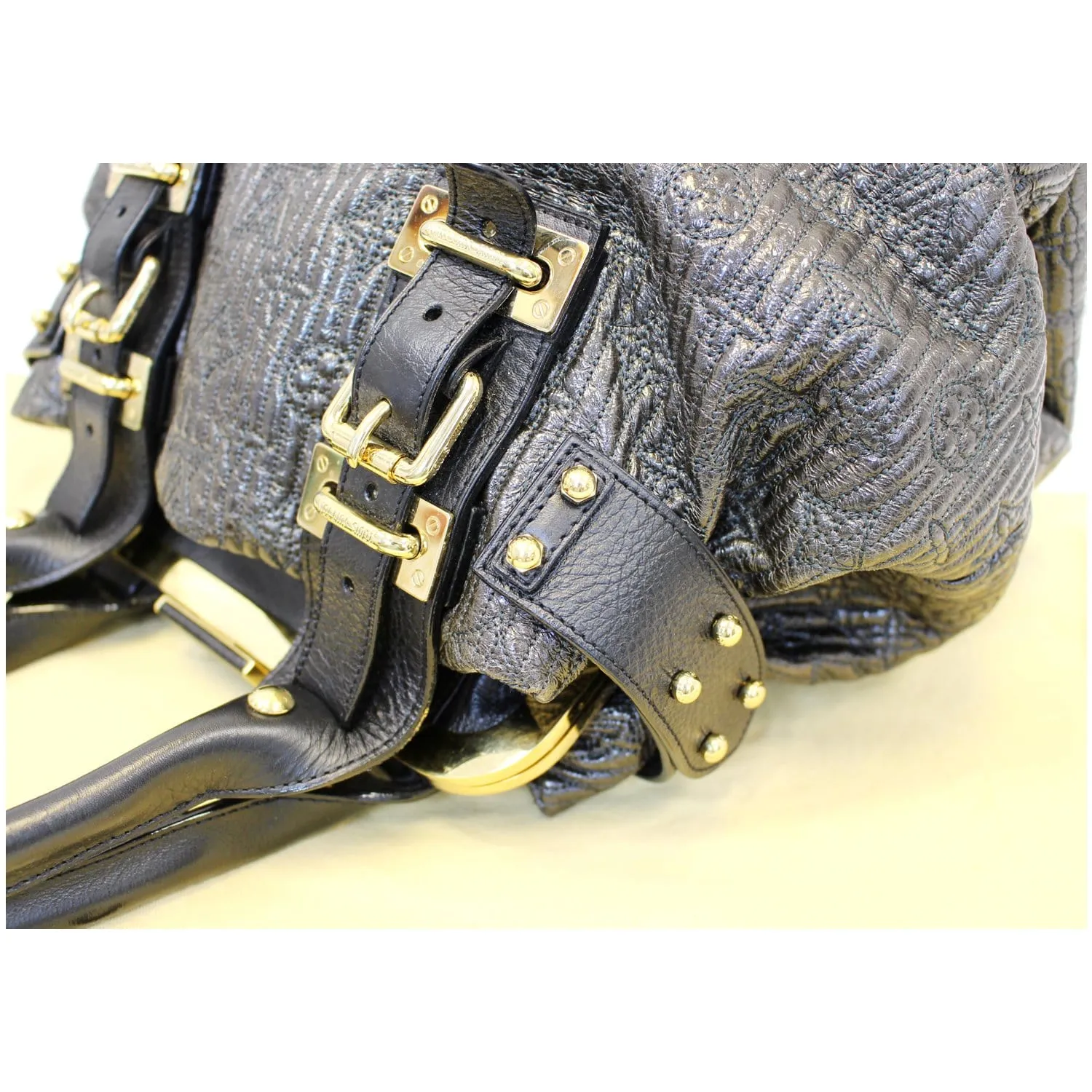 LOUIS VUITTON Motard Biker Monogram Satchel Bag Black