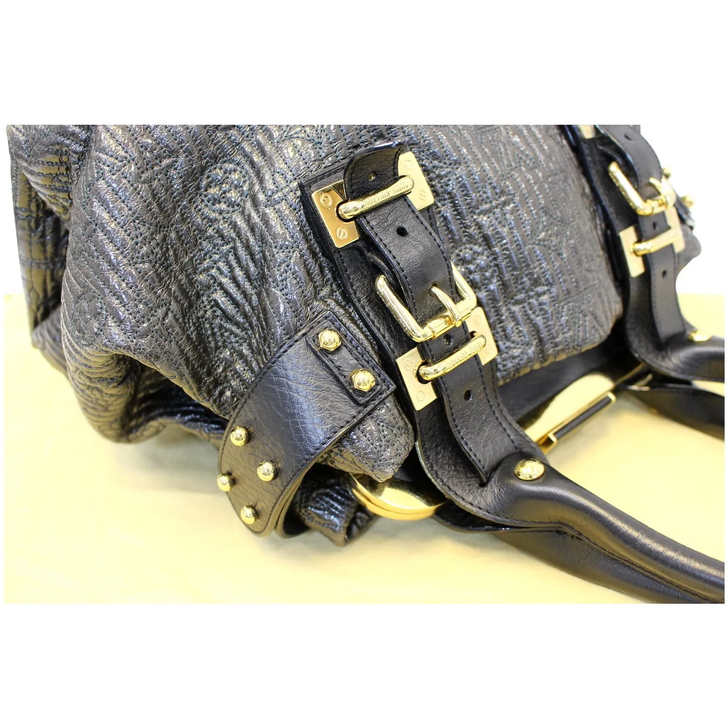 LOUIS VUITTON Motard Biker Monogram Satchel Bag Black