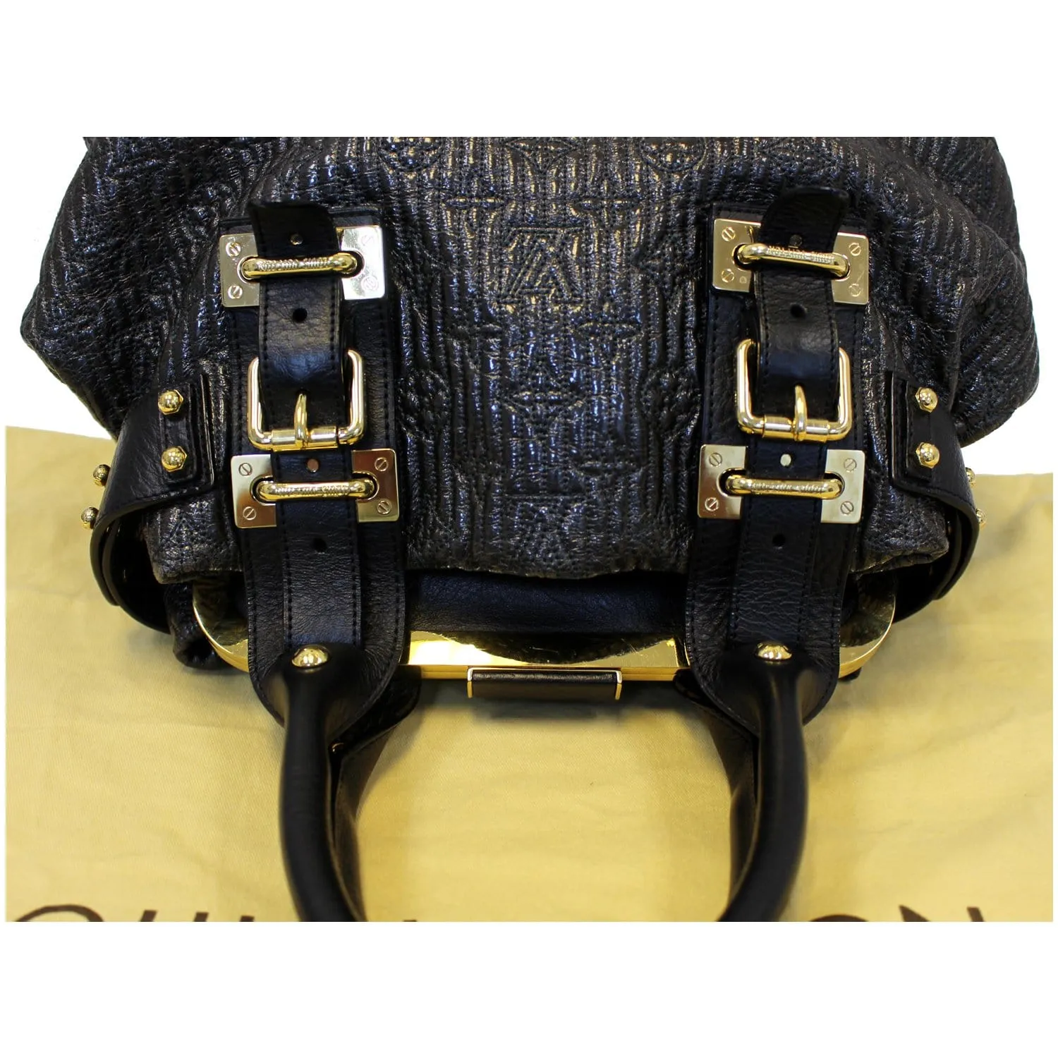 LOUIS VUITTON Motard Biker Monogram Satchel Bag Black