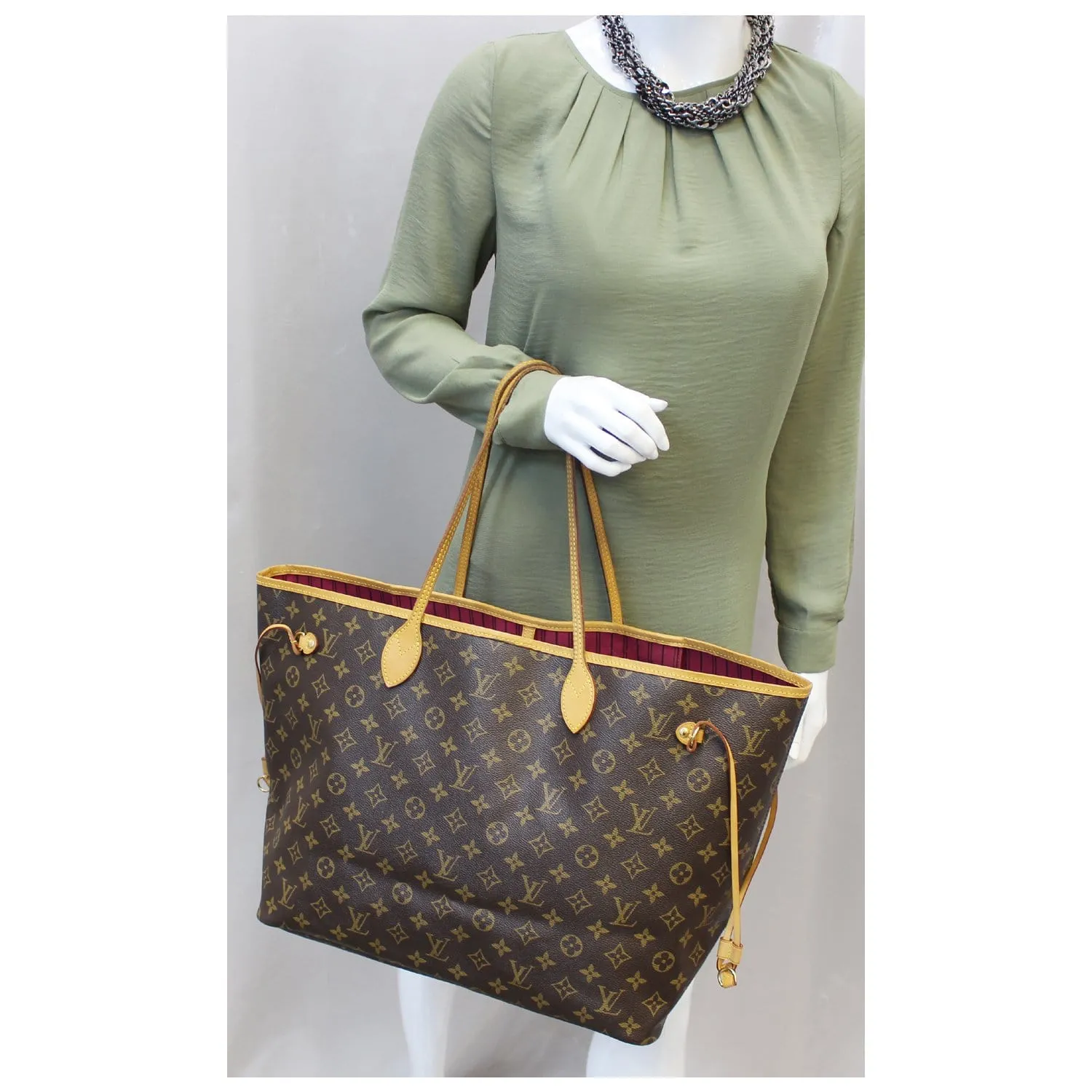 LOUIS VUITTON Neverfull GM Monogram Canvas Shoulder Bag Fuchsia