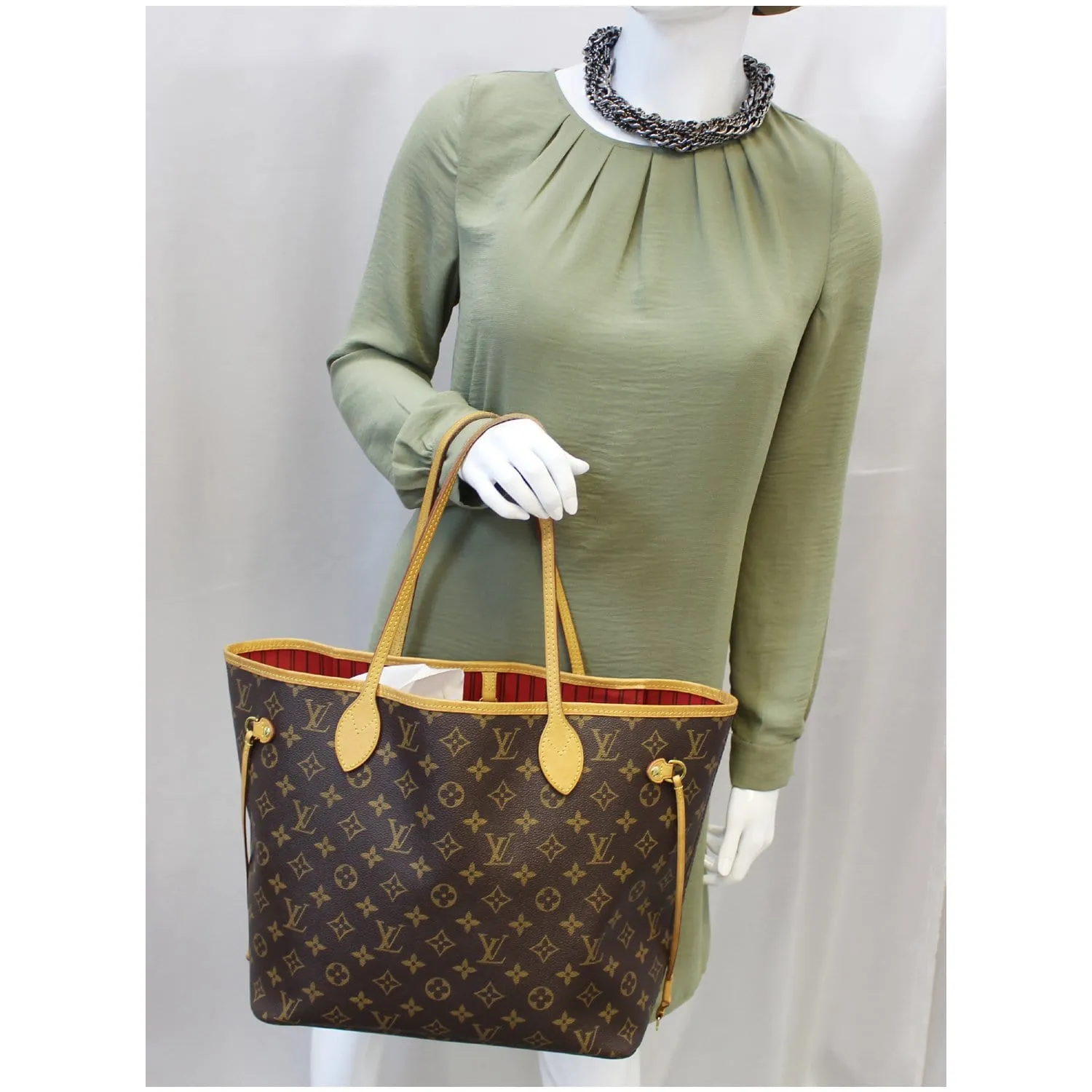 LOUIS VUITTON Neverfull MM Monogram Canvas Tote Bag Brown