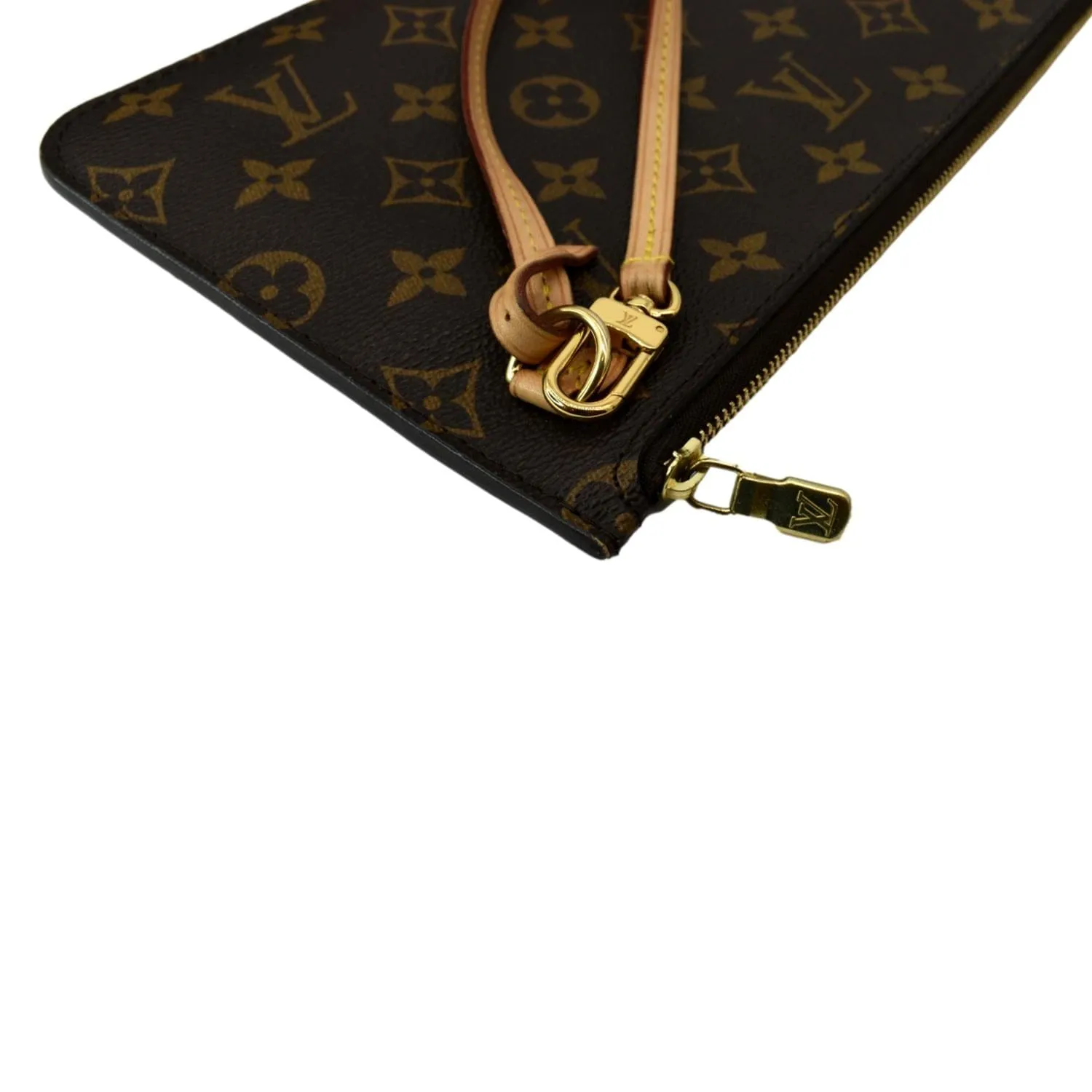 LOUIS VUITTON Neverfull Monogram Canvas Pochette Wristlet Pouch Brown