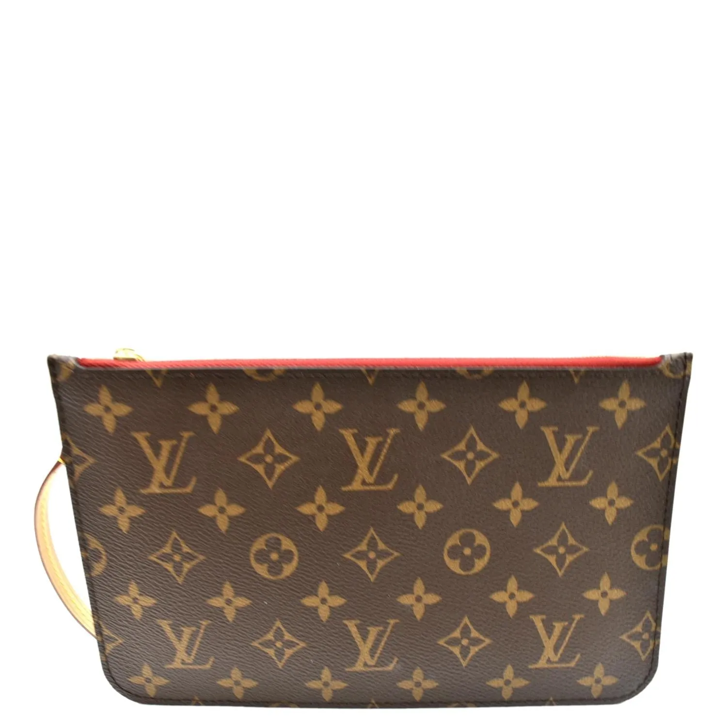 LOUIS VUITTON Neverfull Monogram Canvas Pochette Wristlet Pouch Cerise