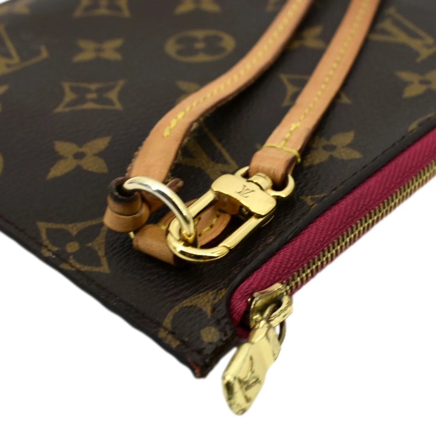 LOUIS VUITTON  Neverfull Monogram Canvas Pochette Wristlet Pouch Fuchsia