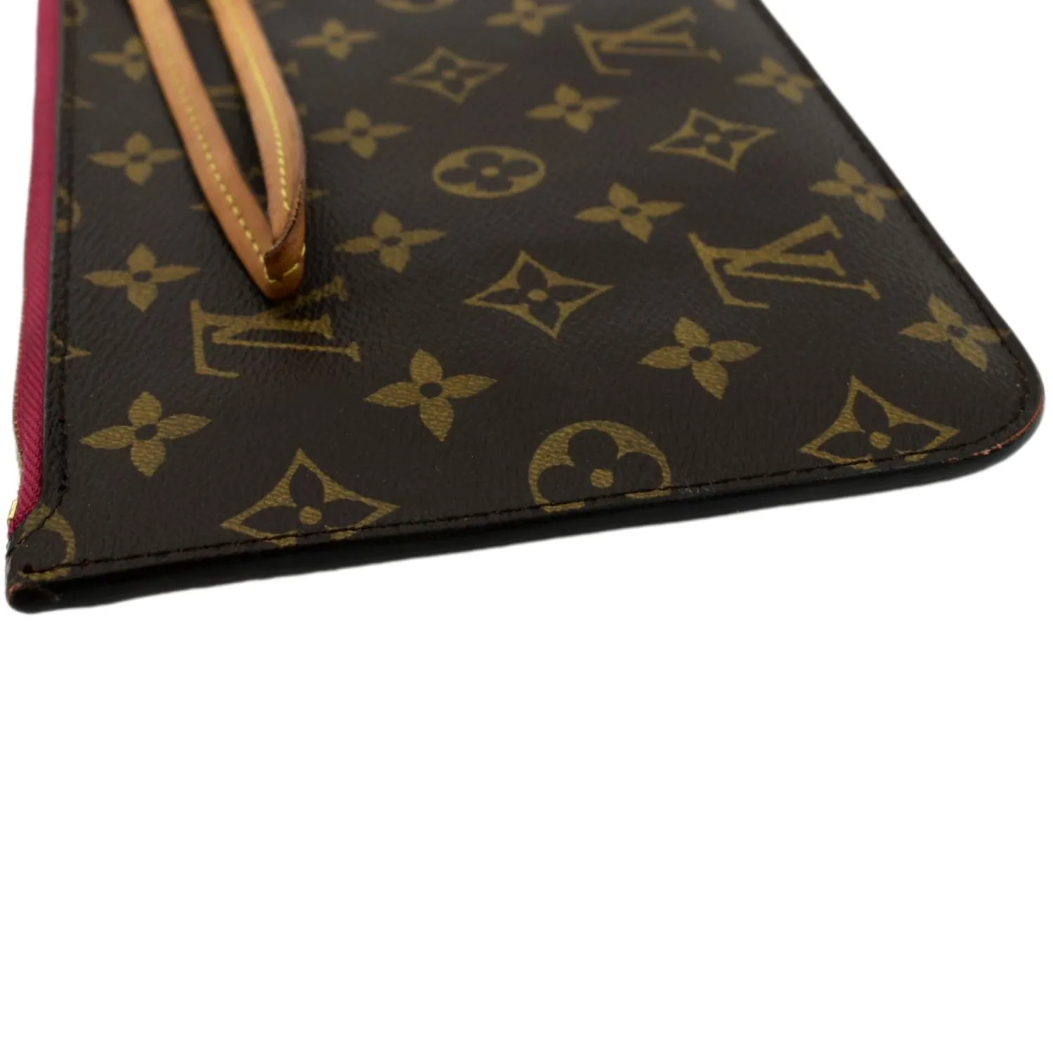 LOUIS VUITTON  Neverfull Monogram Canvas Pochette Wristlet Pouch Fuchsia