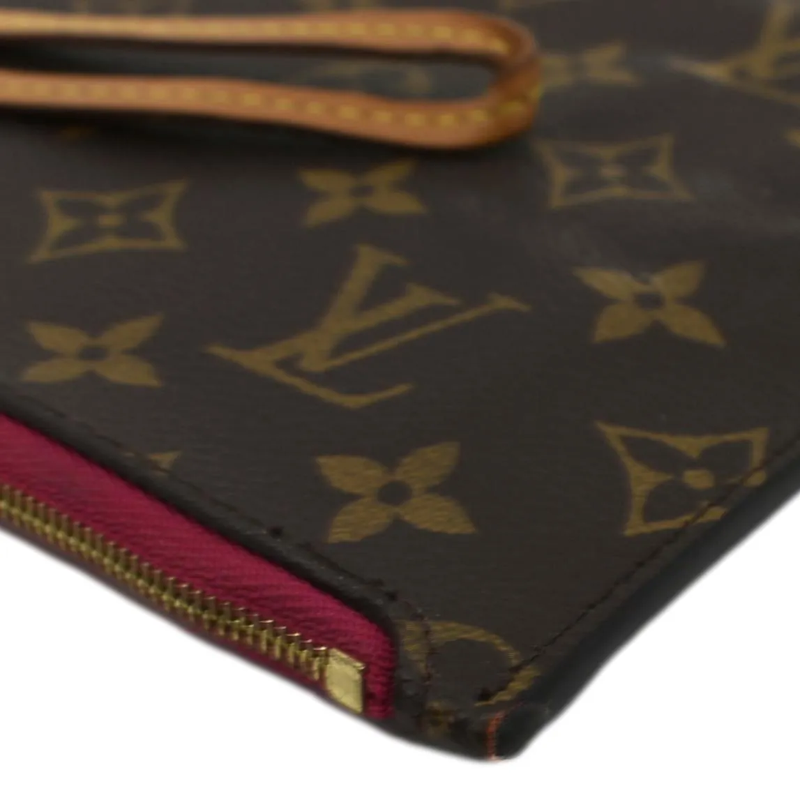 LOUIS VUITTON  Neverfull Monogram Canvas Pochette Wristlet Pouch Fuchsia
