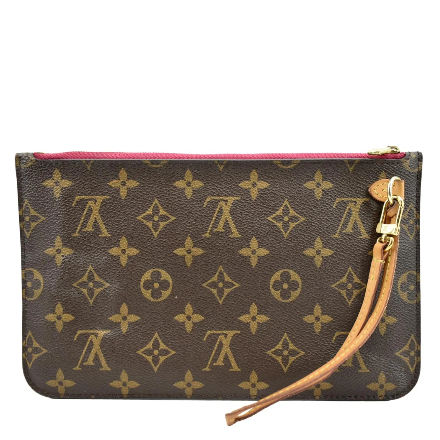 LOUIS VUITTON  Neverfull Monogram Canvas Pochette Wristlet Pouch Fuchsia