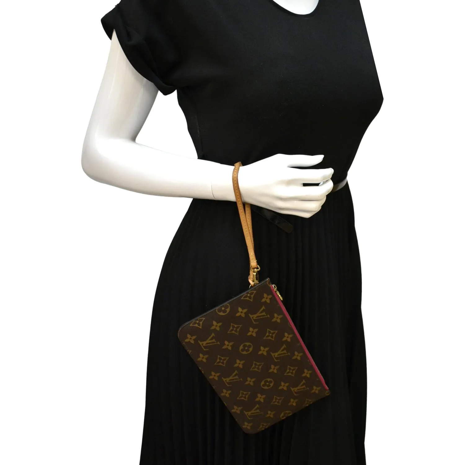 LOUIS VUITTON  Neverfull Monogram Canvas Pochette Wristlet Pouch Fuchsia