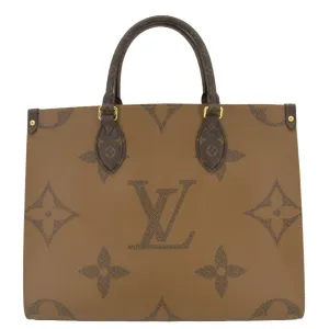 LOUIS VUITTON Onthego MM Giant Monogram Canvas Tote Shoulder Bag Brown