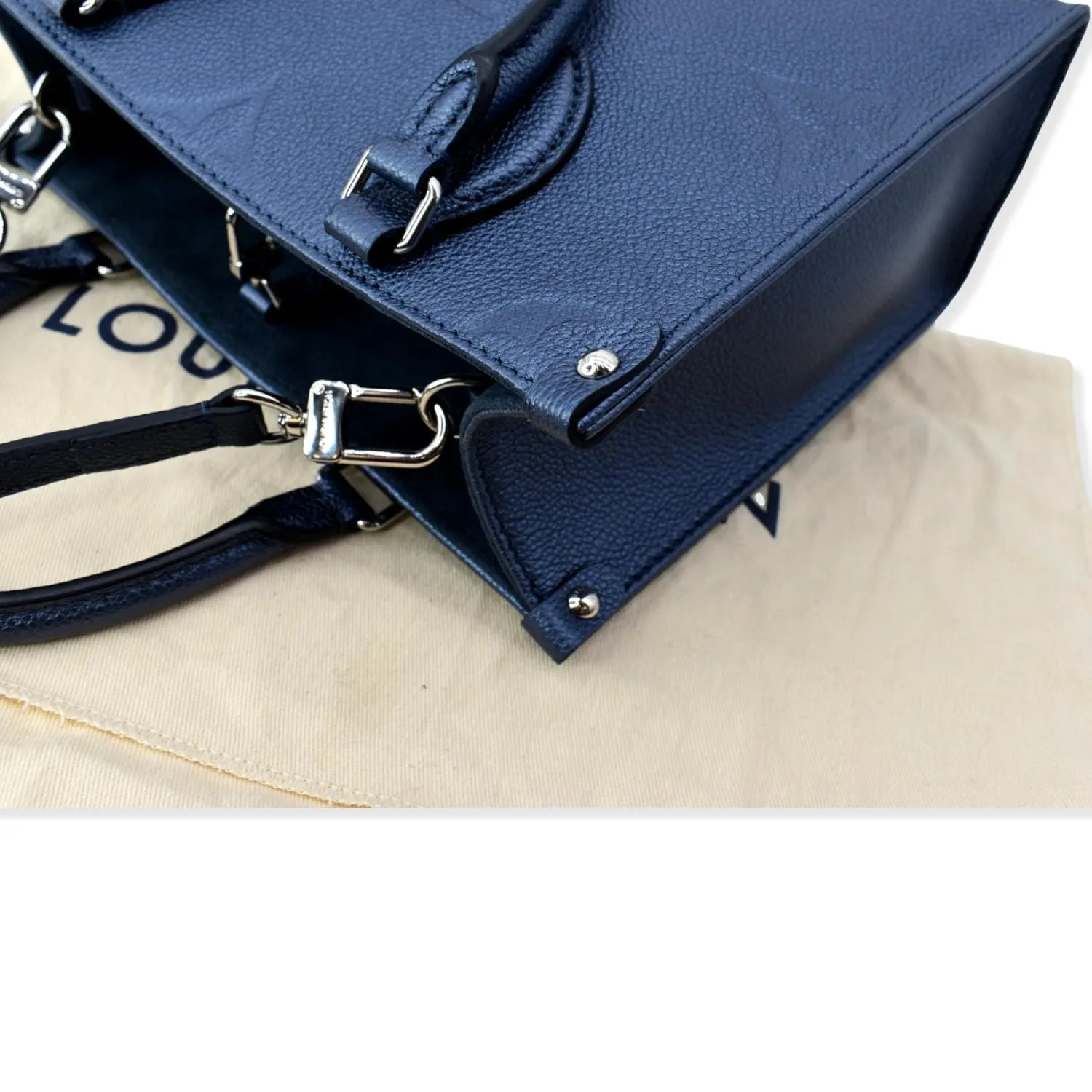LOUIS VUITTON Onthego PM Monogram Empreinte Tote Shoulder Bag Navy Nacre
