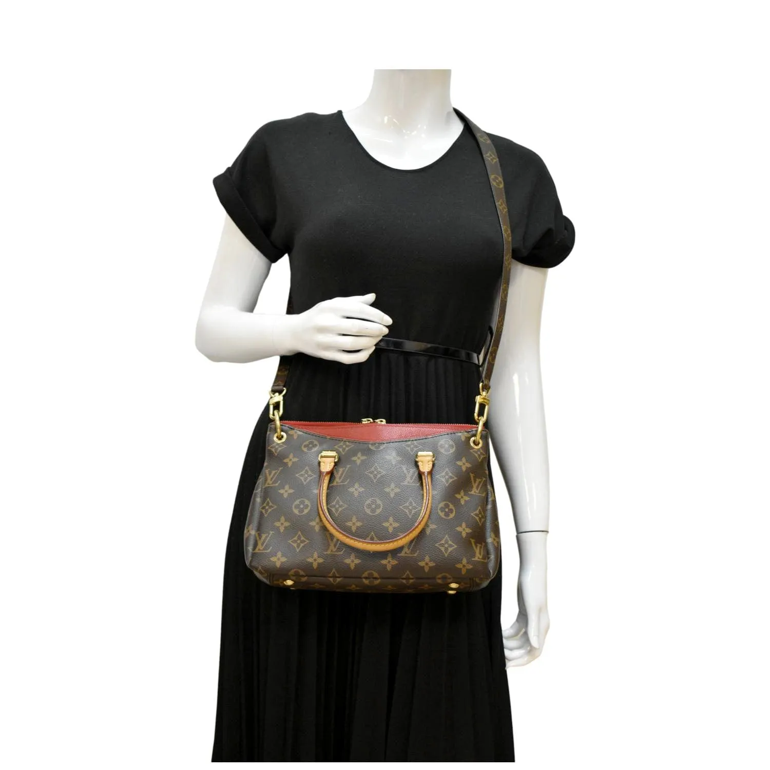 LOUIS VUITTON Pallas BB Monogram Canvas Shoulder Bag Brown