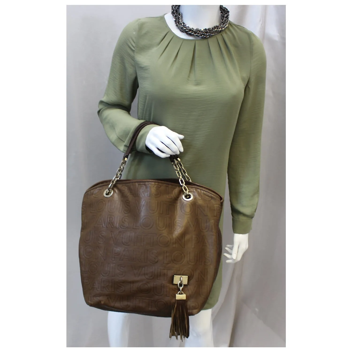 LOUIS VUITTON Paris Souple Whisper GM Monogram Satchel Bag Brown