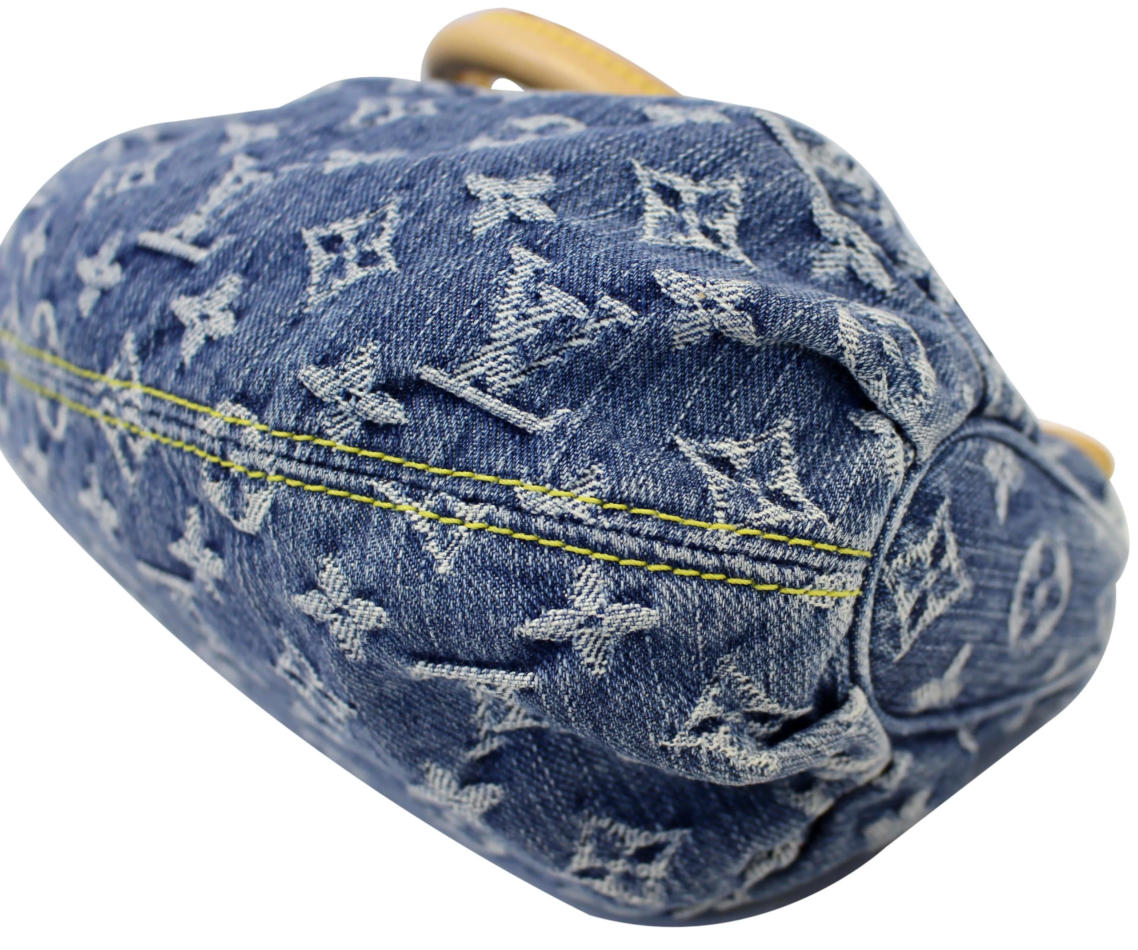 LOUIS VUITTON Pleaty Monogram Denim Satchel Bag Blue