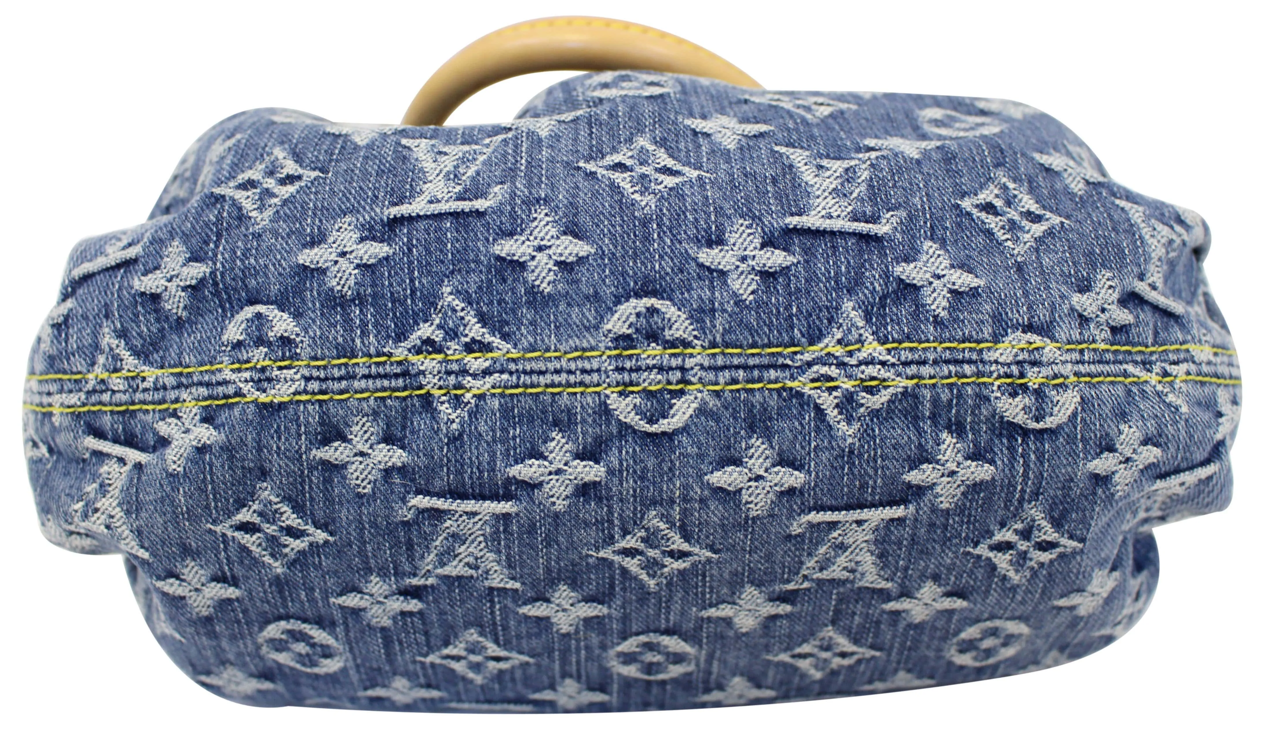 LOUIS VUITTON Pleaty Monogram Denim Satchel Bag Blue