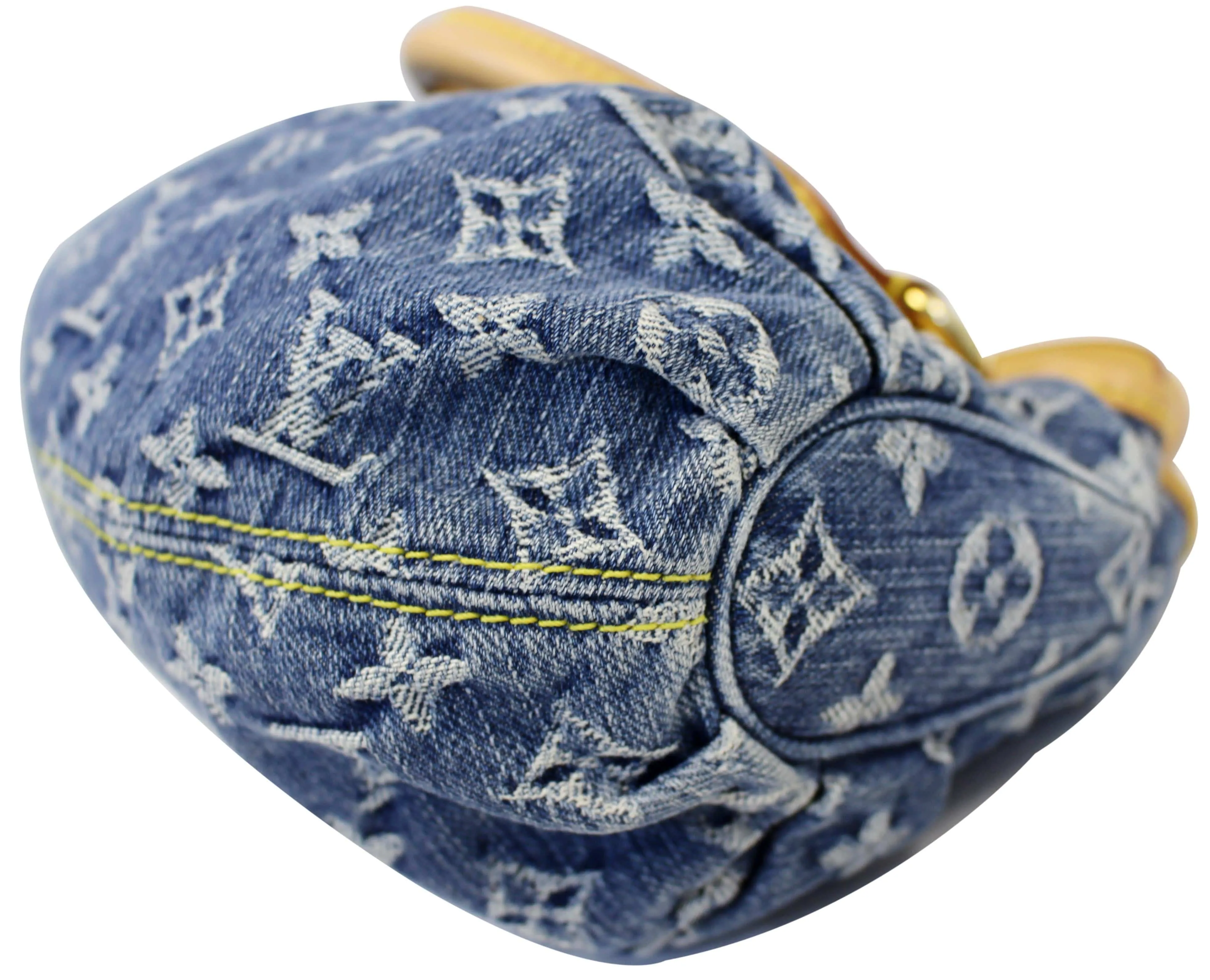 LOUIS VUITTON Pleaty Monogram Denim Satchel Bag Blue
