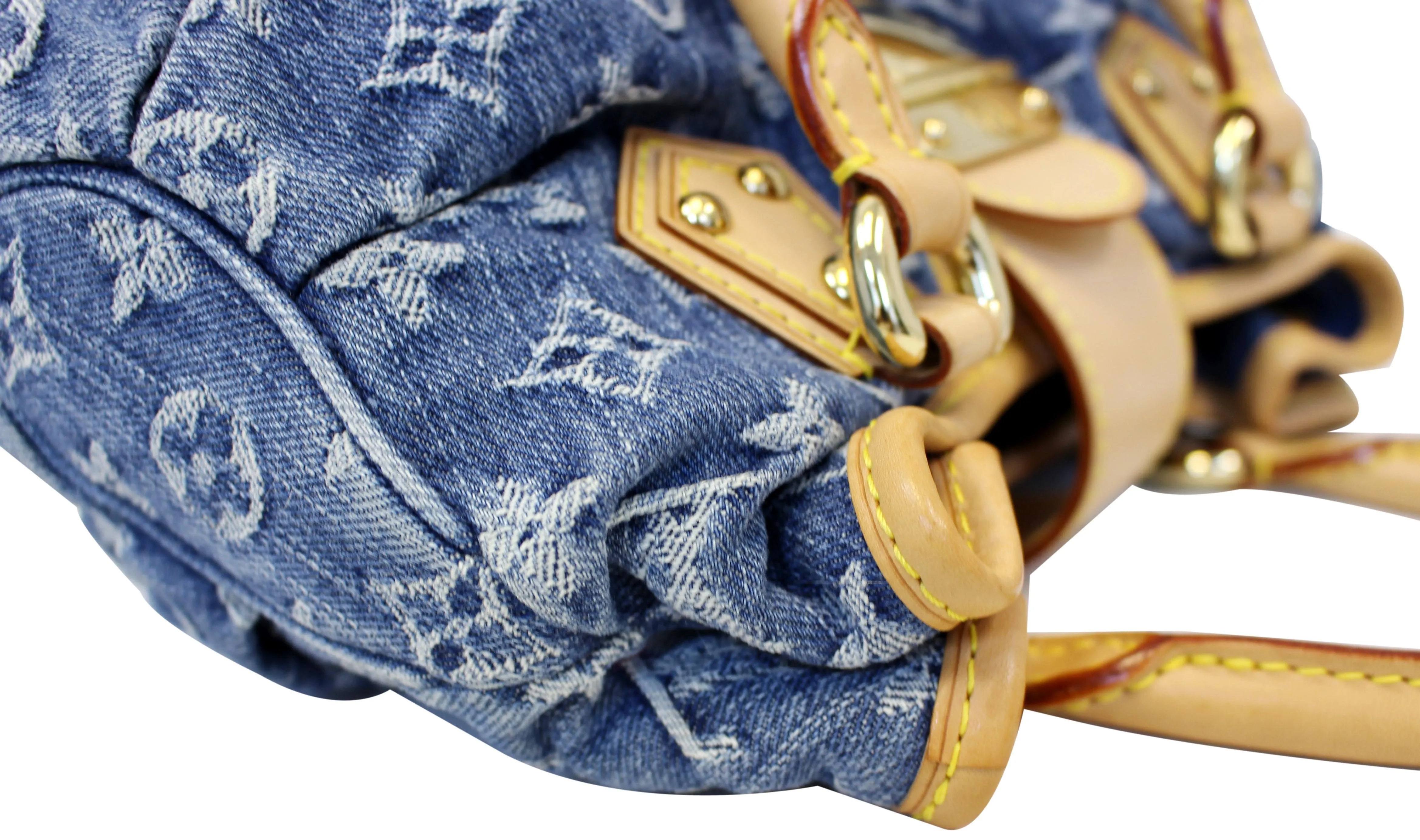 LOUIS VUITTON Pleaty Monogram Denim Satchel Bag Blue