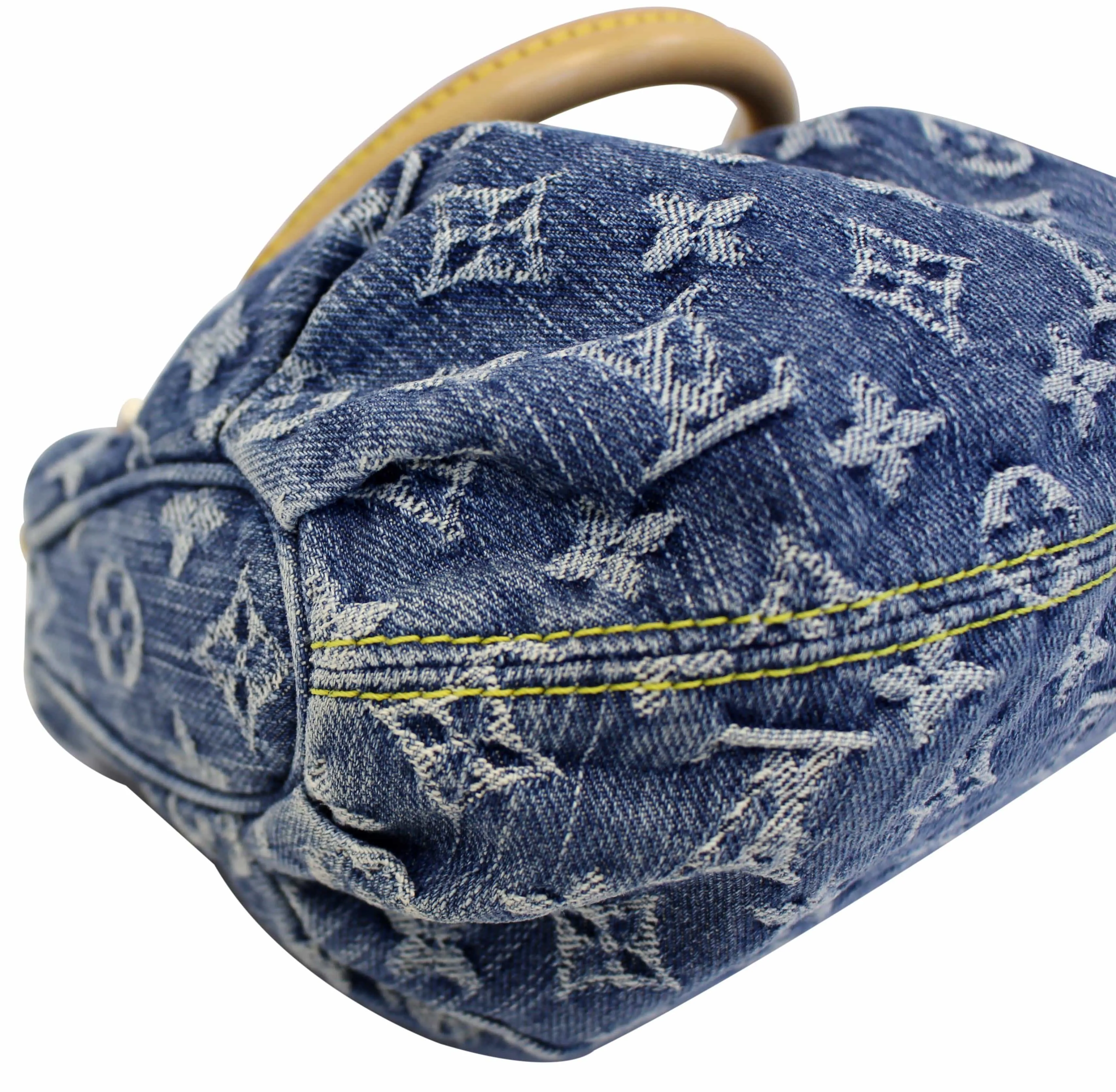 LOUIS VUITTON Pleaty Monogram Denim Satchel Bag Blue