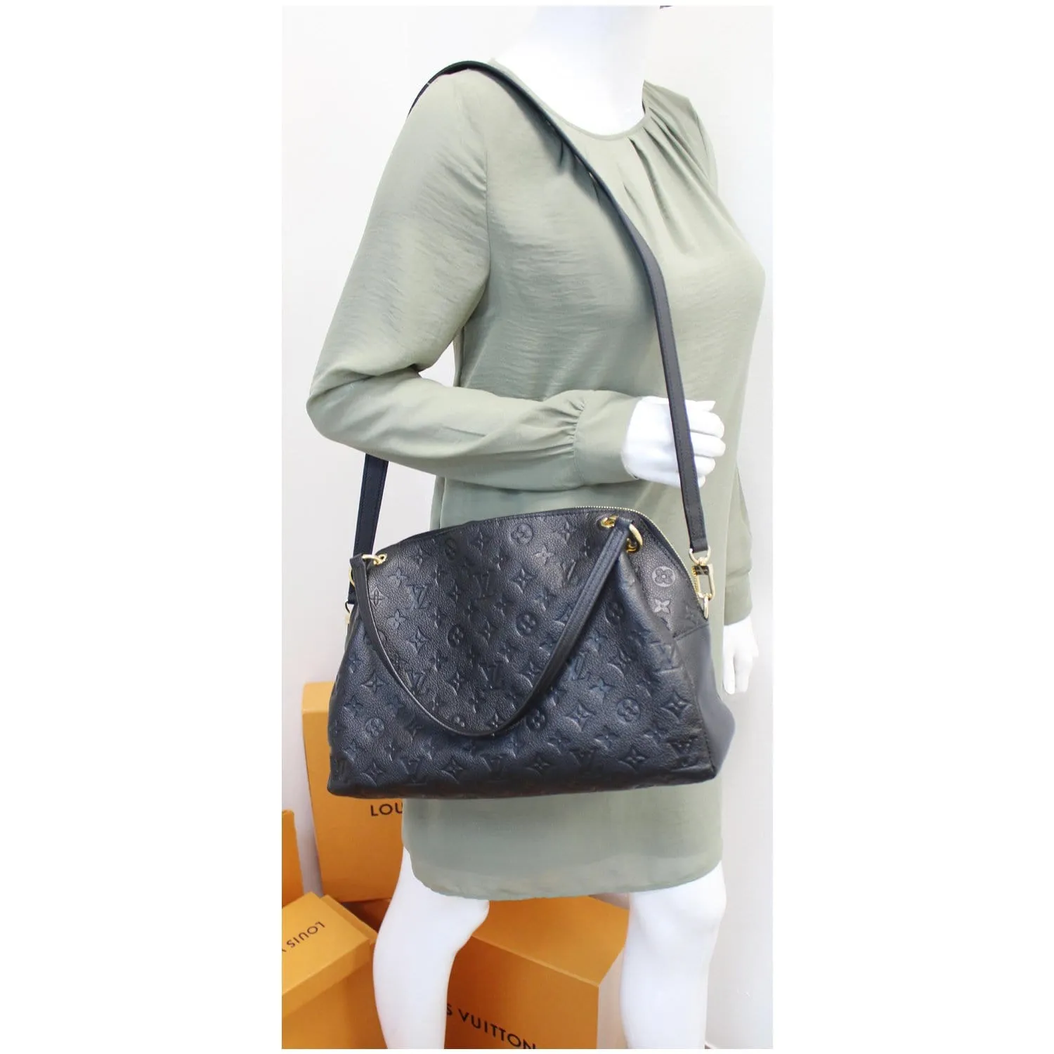 LOUIS VUITTON Ponthieu PM Empreinte Leather Shoulder Bag Black