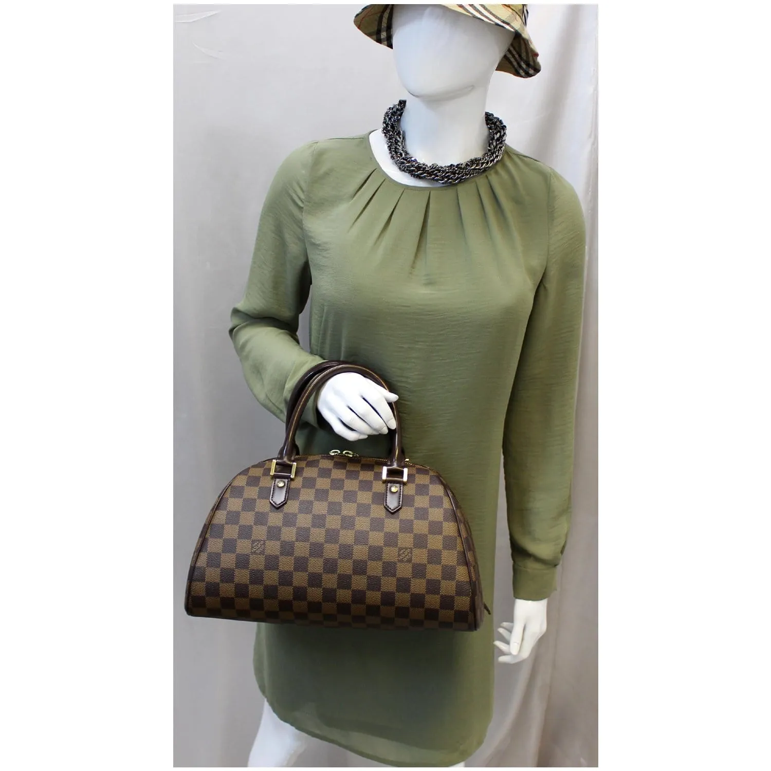 LOUIS VUITTON Ribera MM Damier Ebene Satchel Bag Brown