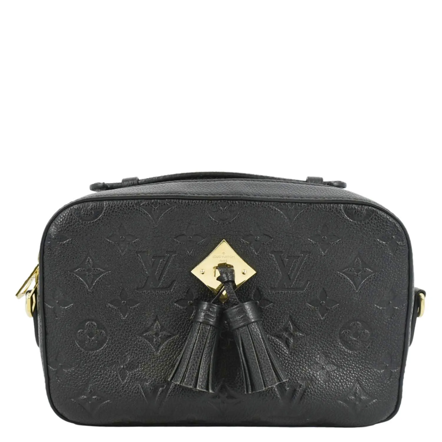 LOUIS VUITTON Saintonge Monogram Empreinte Leather Top Handle Satchel Bag Black