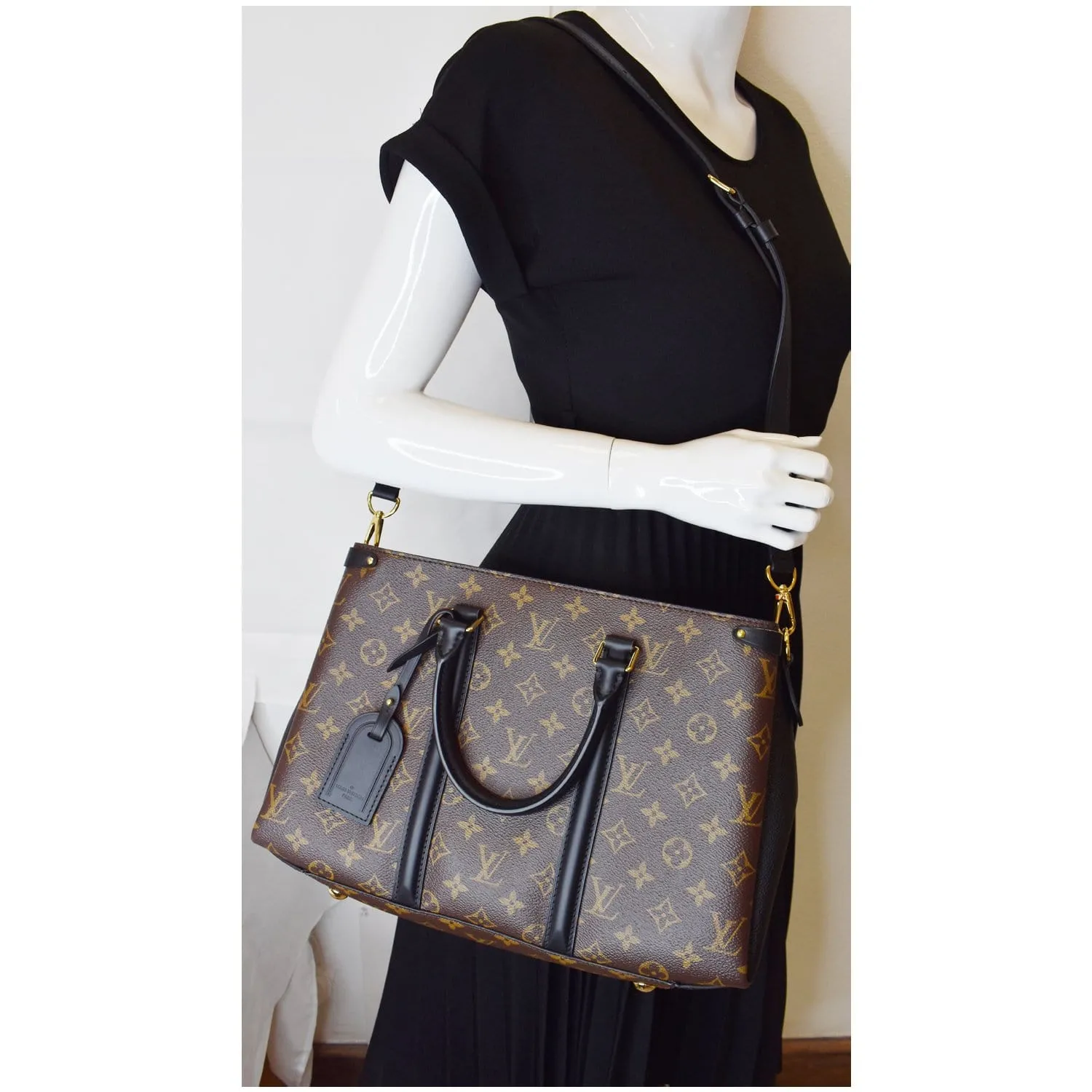 LOUIS VUITTON Soufflot MM Monogram Canvas Shoulder Bag Black