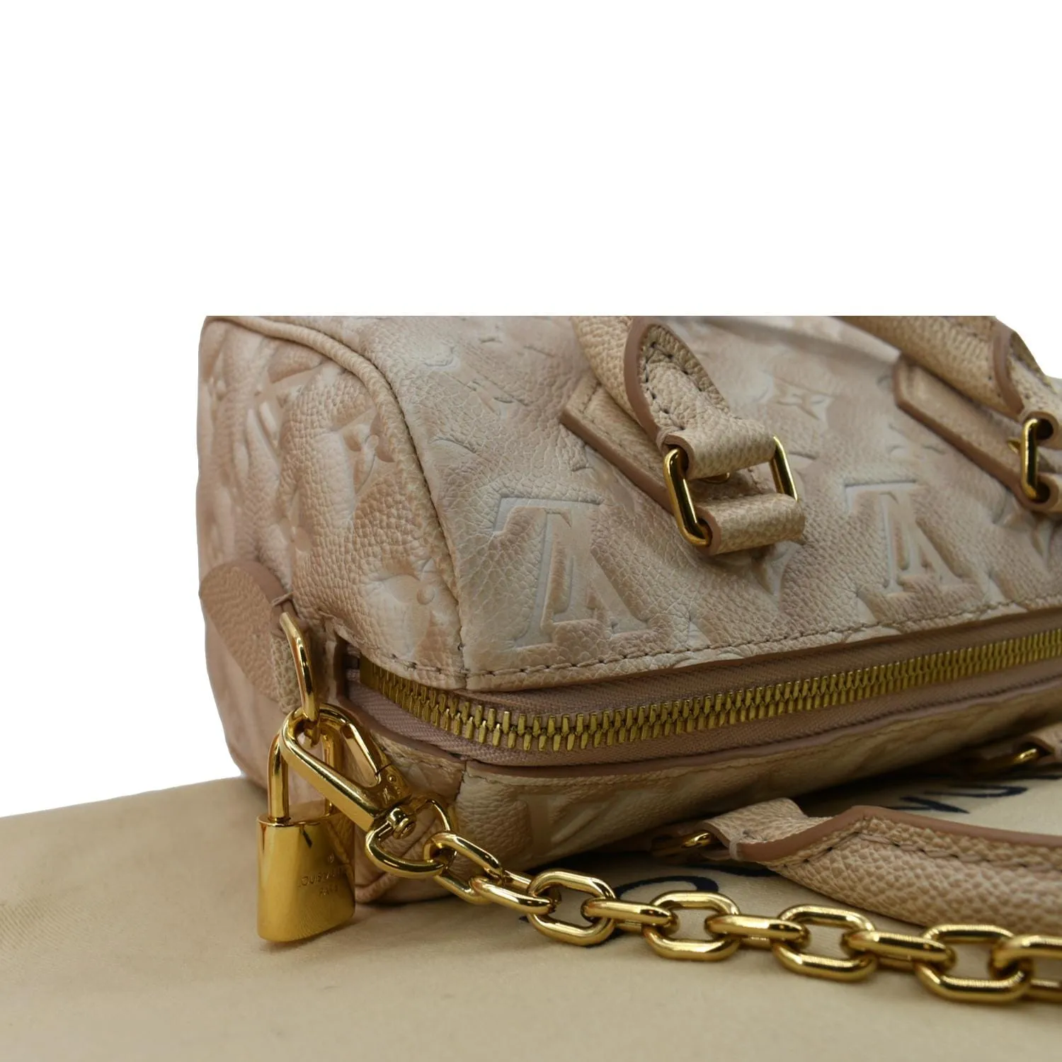 LOUIS VUITTON Speedy 20 Stardust Monogram Embossed Shoulder Bag Beige