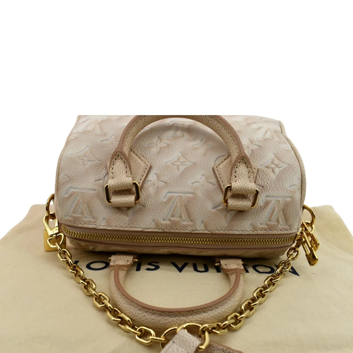 LOUIS VUITTON Speedy 20 Stardust Monogram Embossed Shoulder Bag Beige