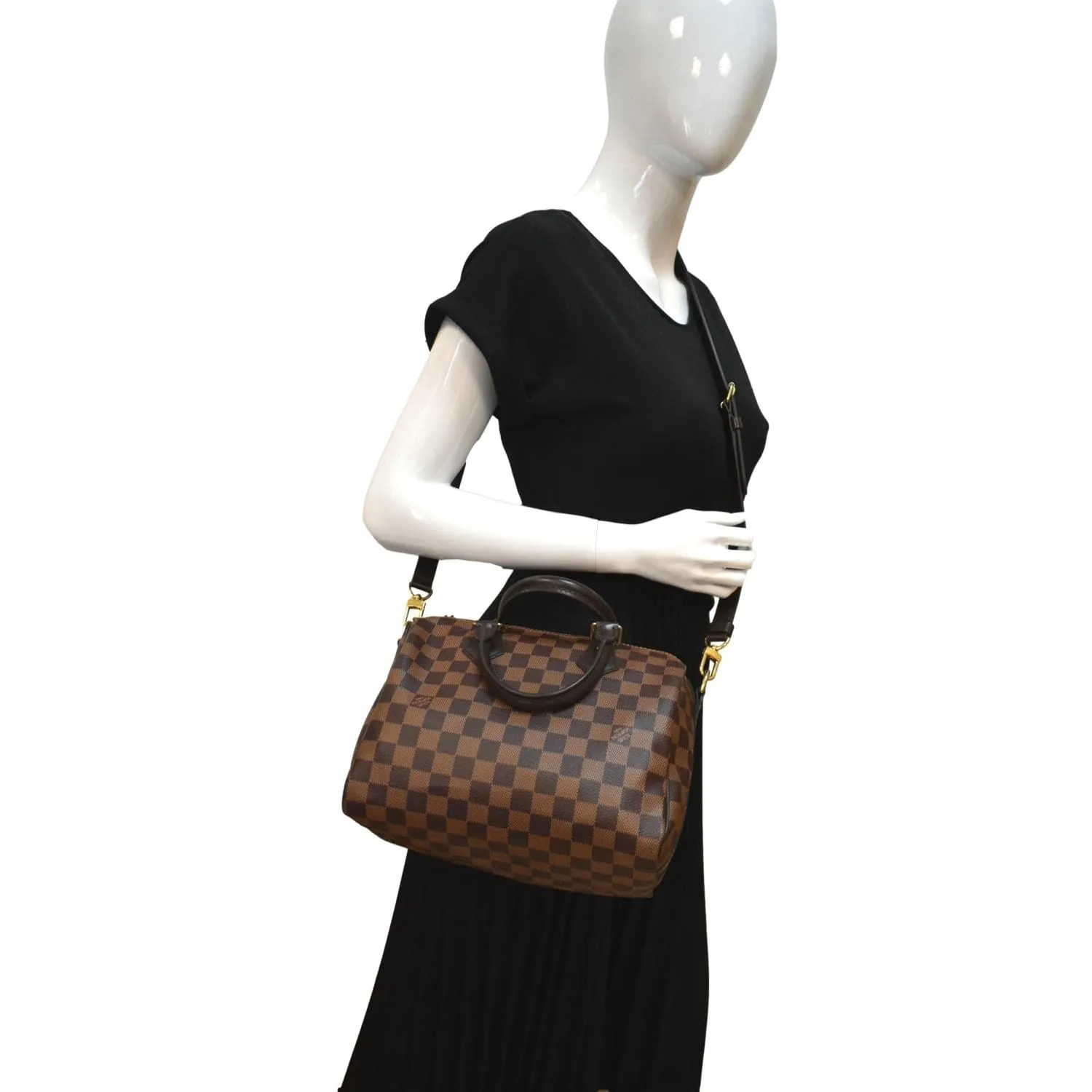 LOUIS VUITTON Speedy 25 Bandouliere Damier Ebene Shoulder Bag Brown